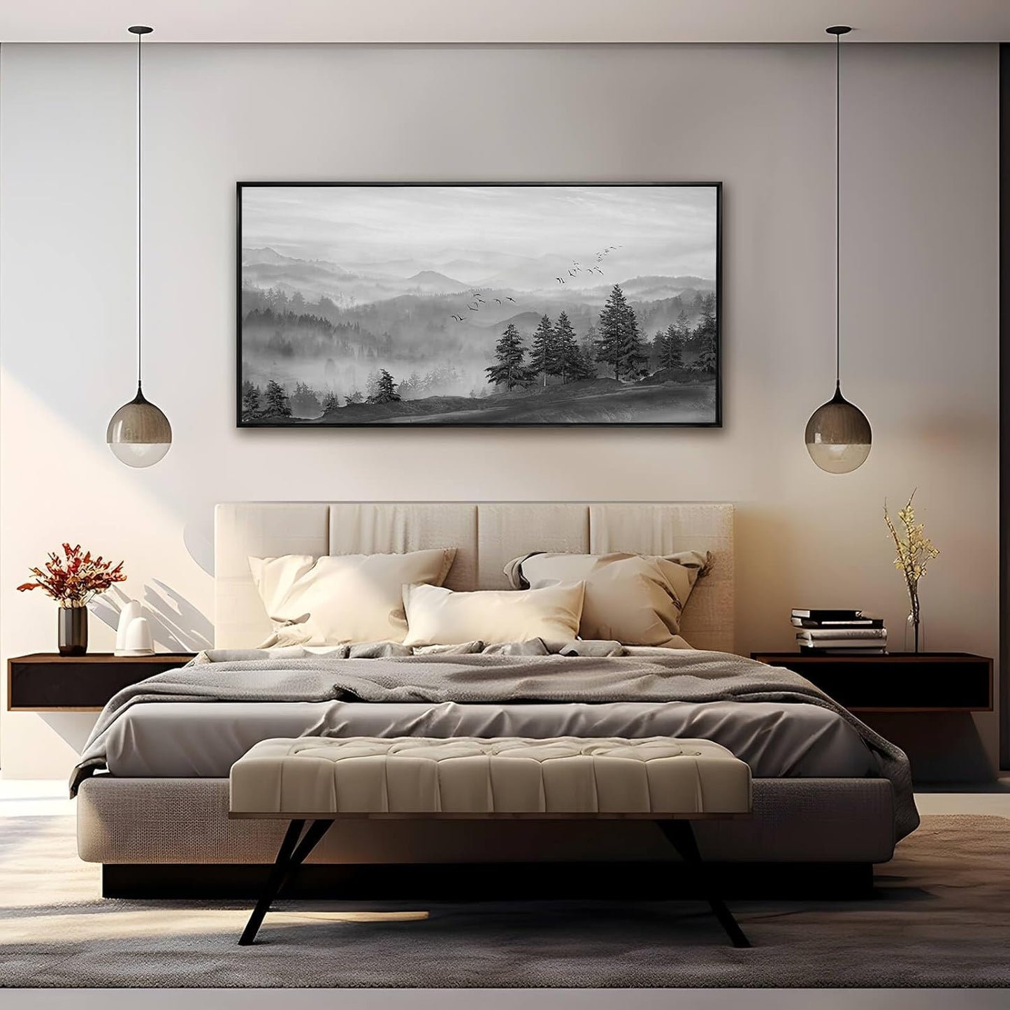 Canvas Wall Art Forest Wall Art Tree and Bird Pictures Framed Artwork for Living Room Bedroom Kitchen Office Wall Decor 24x48 Inch