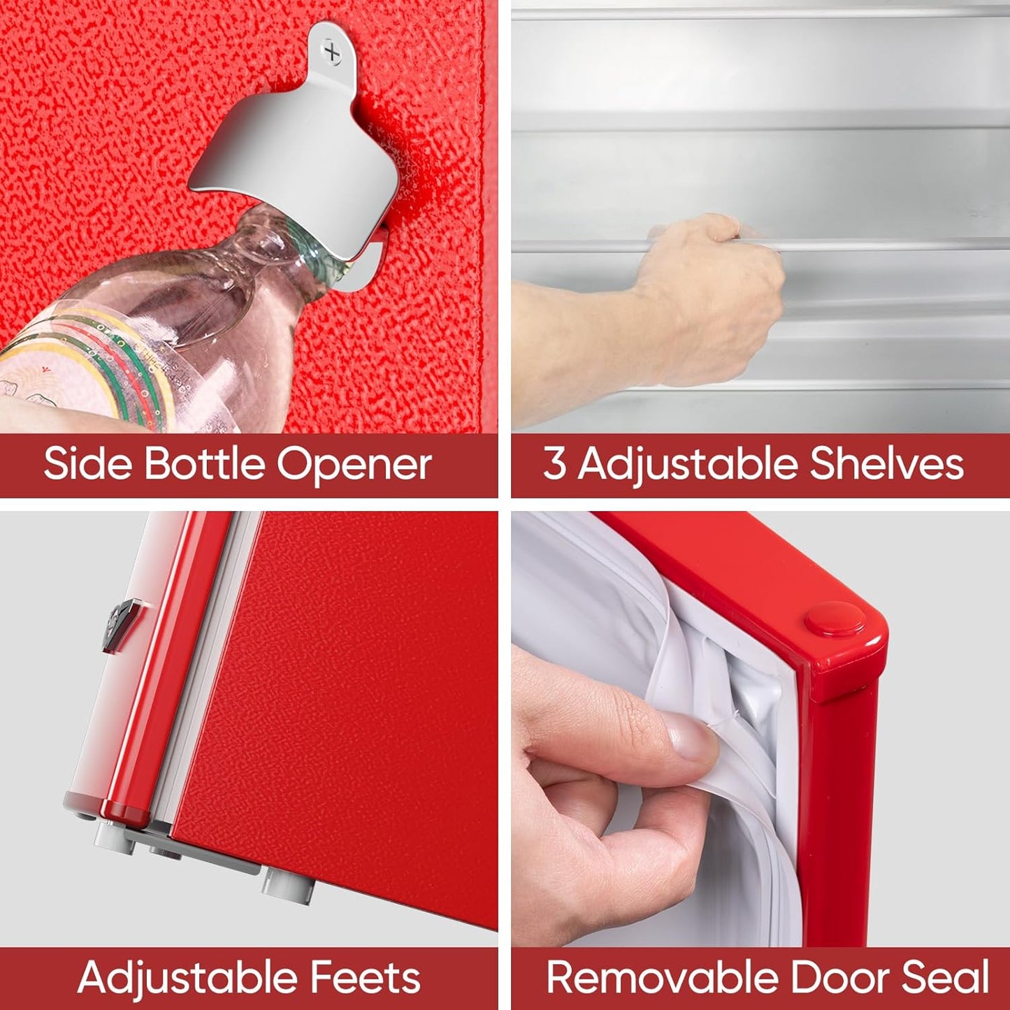 Upstreman 3.2 Cu.Ft Retro Mini Fridge with Bottle Opener, Energy Saving, Adjustable Thermostat, Metal Handle, LED Lamp, Mini Refrigerator for Bedroom, Office, Dorm-BR321 PRO (Red)