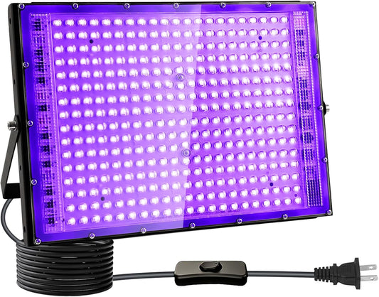 300W Black Lights, Blacklight Flood Light with Plug and Switch,for Glow Party, Black Light Party, Halloween, Body Paint, Neon Glow, Fluorescent Poster, Stage Lighting