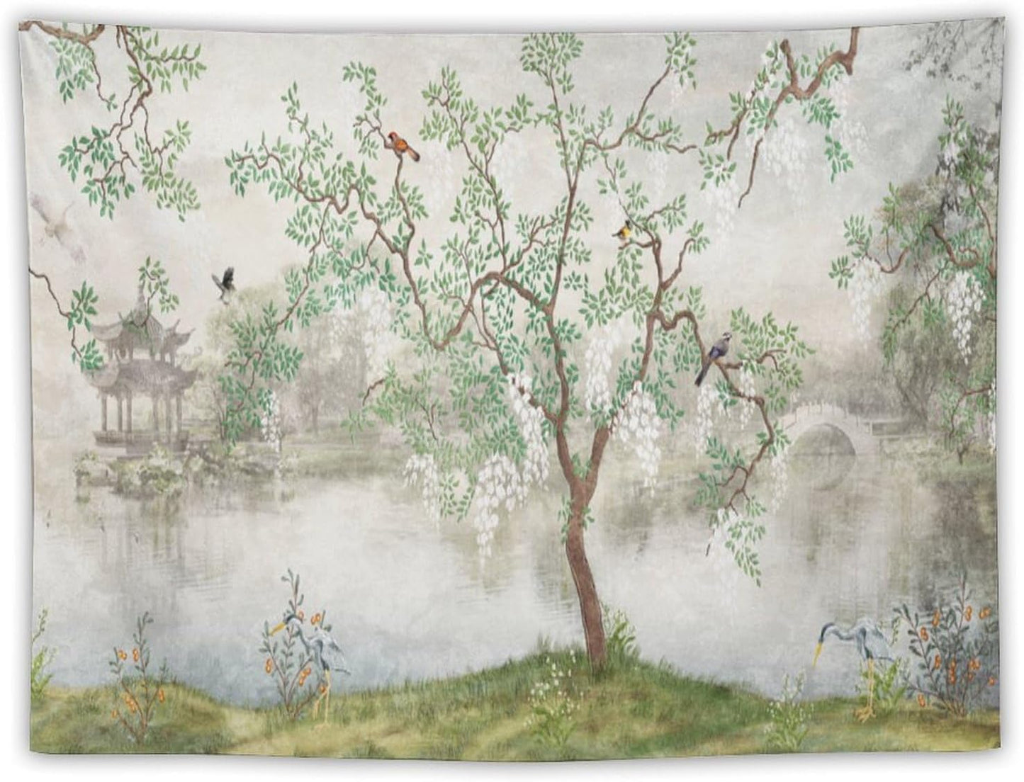 HZOHNAGO Japanese Tapestry Tree Misty Garden Lake Printed Wall Tapestry Ink Painting Wall Hanging for Bedroom Living Room Dorm 40" W x 30" H