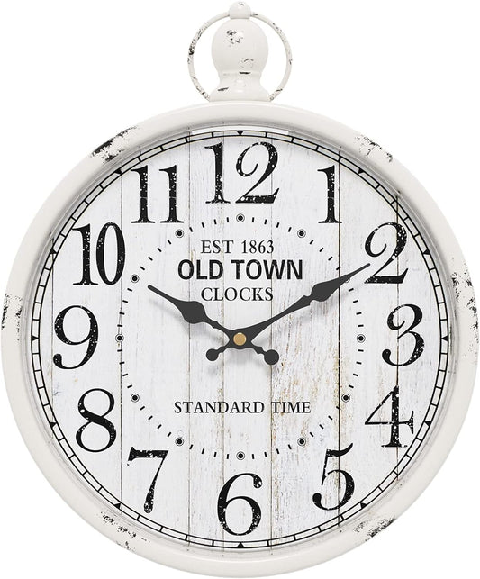 Menterry Retro Round Wall Clock. White Vintage Antique Style. Battery Operated Silent Wall Clocks for Farmhouse,Bathroom,Kitchen,Bedroom,Office, (11.8" H x 9.3" W)
