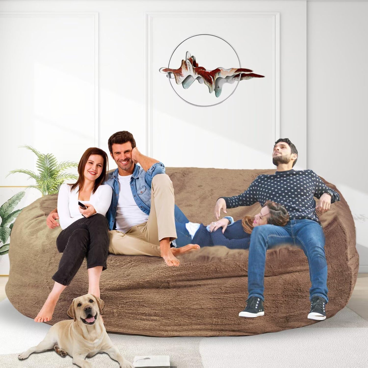 Bean Bag Chair for Adults 7FT,Soft Removable Cover for Teens/Girls Bedroom,Fluffy Giant Round Floor Beanbag Lounger Chairs (No Filler,Tan)