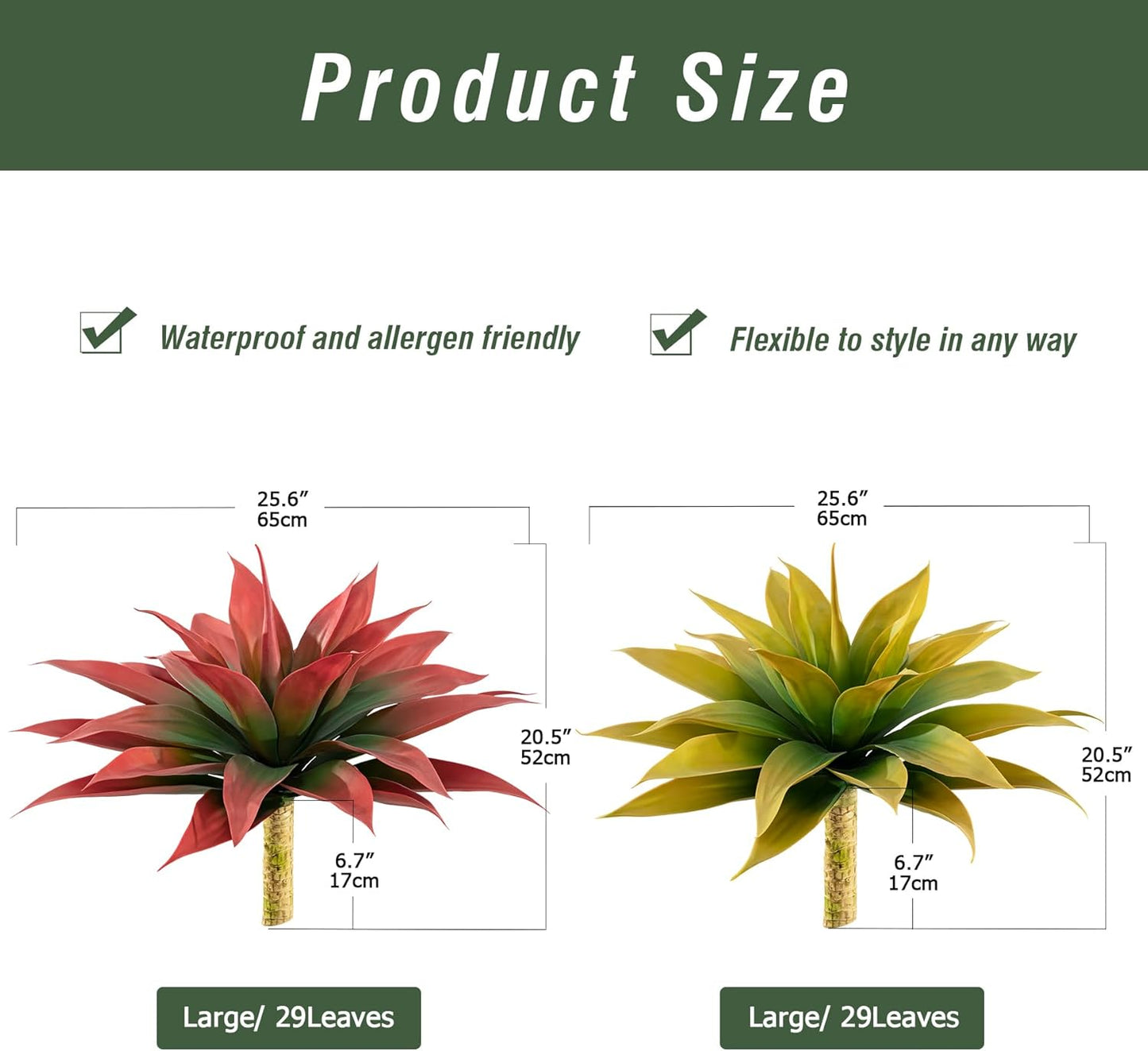 Artificial Agave Plants,Large UV Resistant Fake Agave Planters for Indoor and Outdoor Decorating Artificial Plants for Outdoors Fake Plants 2Pack, 28" Red