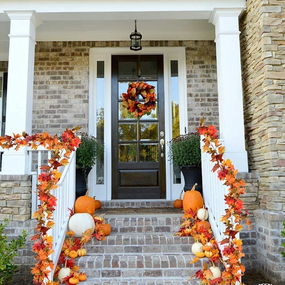 4 Pack Fall Maple Leaf Garland Artificial Maple Garland, Autumn Hanging Fall Leave Vines for Indoor Outdoor Wedding Thanksgiving Dinner Party Decor