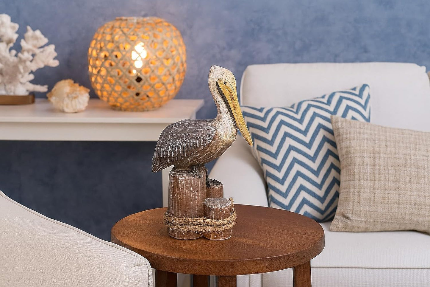 Beachcombers 6.25" Pelican On Triple Piling Wooden Decor Coastal Bird Ocean Sea Beach Home House Summer Table Counter Kitchen Figurine Decoration Brown