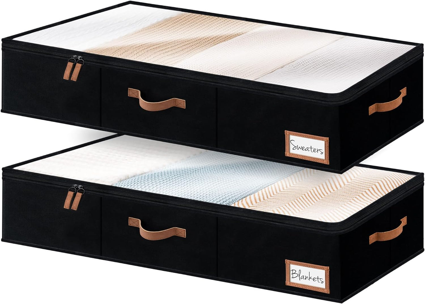 StorageWorks Extra Large Under Bed Storage Containers with Handles and Label Holder, 2 Pack Ultra-thick Fabric Underbed Bins, Closet Organizer for Clothes, Blankets, Sweater