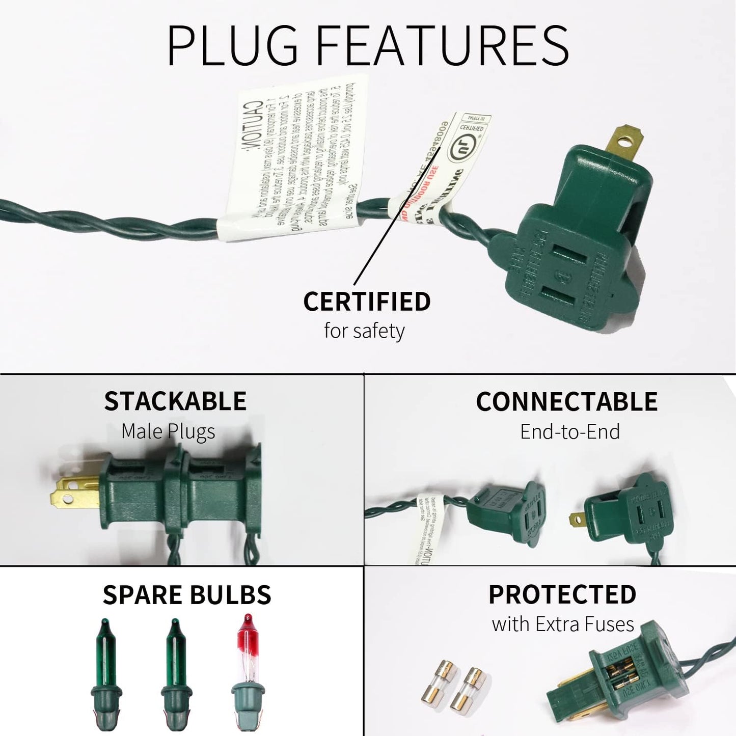 100LIGHTS Green Extra-Bright with End Connectors Christmas Decorative Lights 5.98m UL Certified Mini String Light Set Waterproof for Home Garden Holiday Christmas Tree Party Patio Wedding