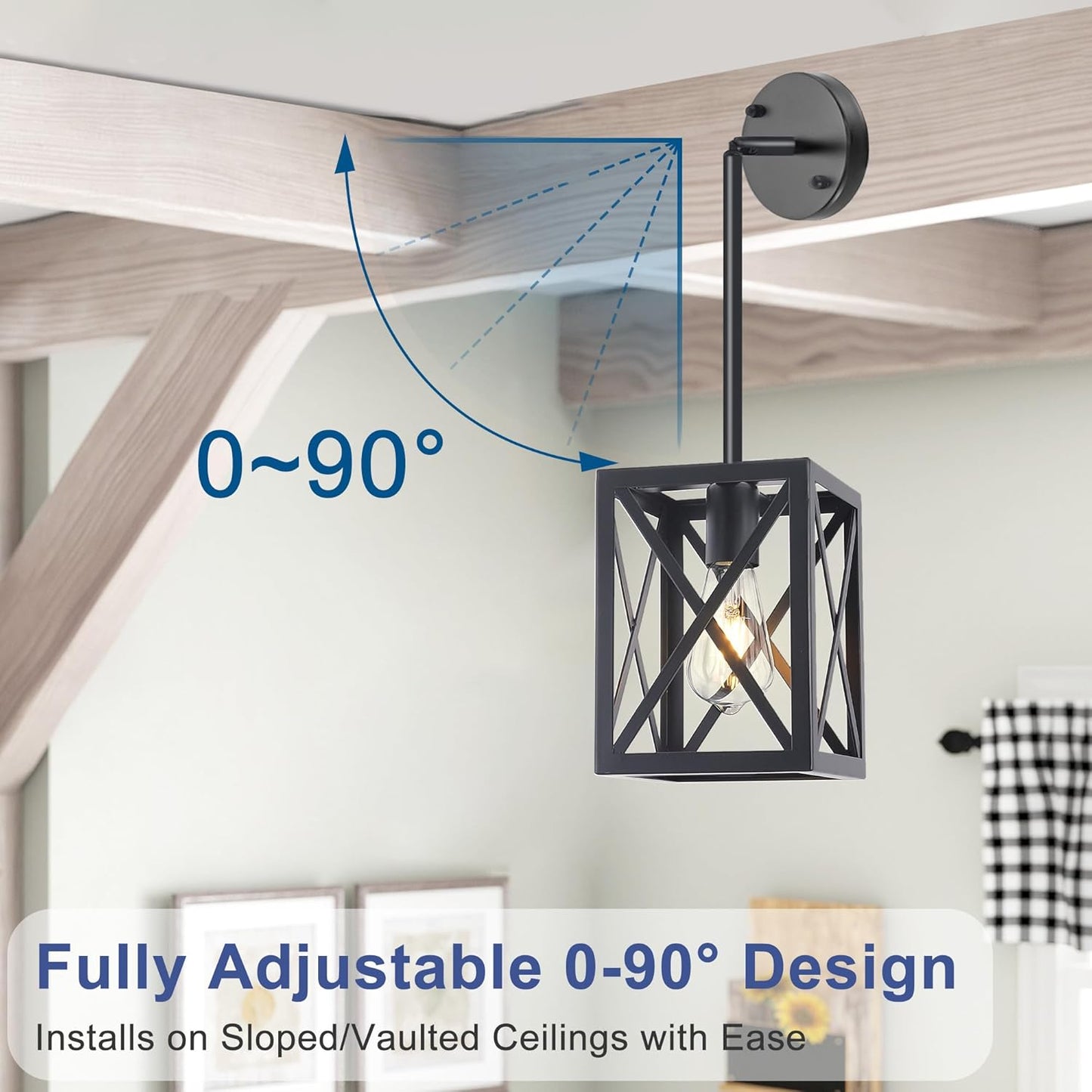 Farmhouse Lantern Pendant Light Fixtures Ceiling Hanging Rustic Chandelier Black (1 Light)