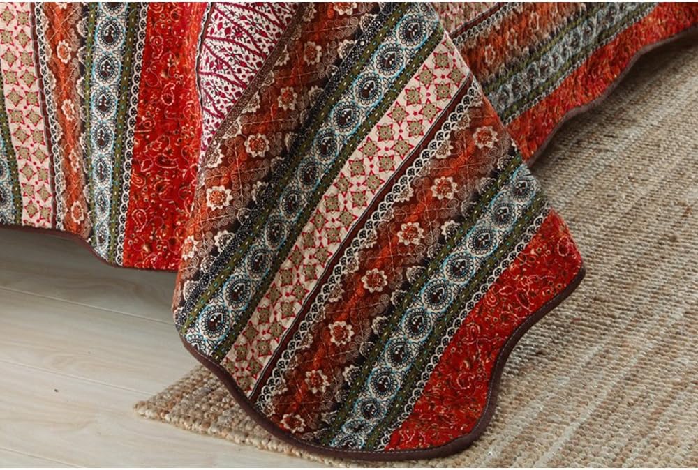 NEWLAKE Striped Classical Cotton 3-Piece Patchwork Bedspread Quilt Sets, King Size