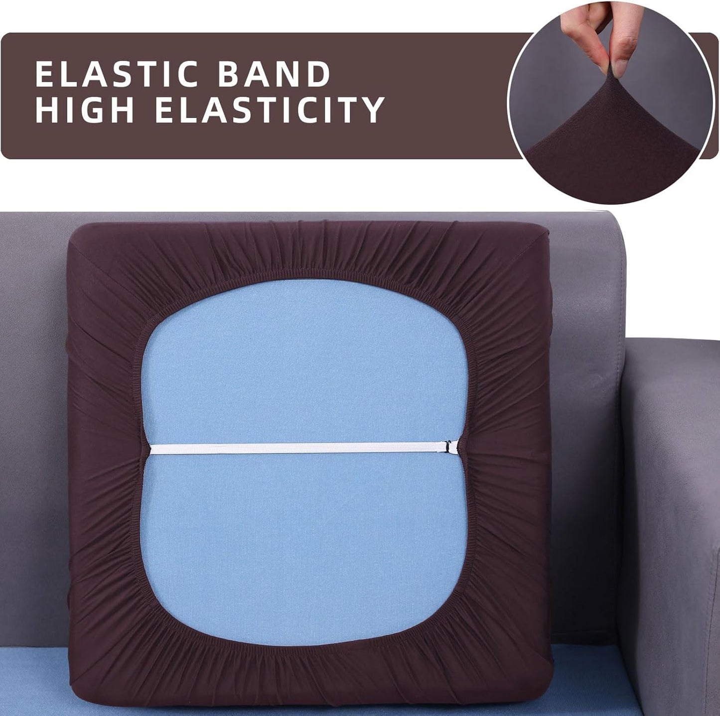 hyha Waterproof Couch Cushion Covers, Stretch Sofa Couch Seat Slipcover for Dog Washable, Non-Slip Waterproof Outdoor Cushion Covers for Patio Furniture Replacement (3 Pieces, Chocolate)