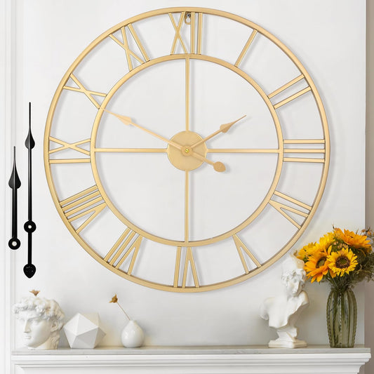Large Wall Clock For Living Room Decor - 80cm/ 32 Inches Nearly Silent Non-Ticking Metal Wall Clocks Battery Operated, Vintage Decorative Modern Wall Clock For Bedroom, Office, Farmhouse Decor