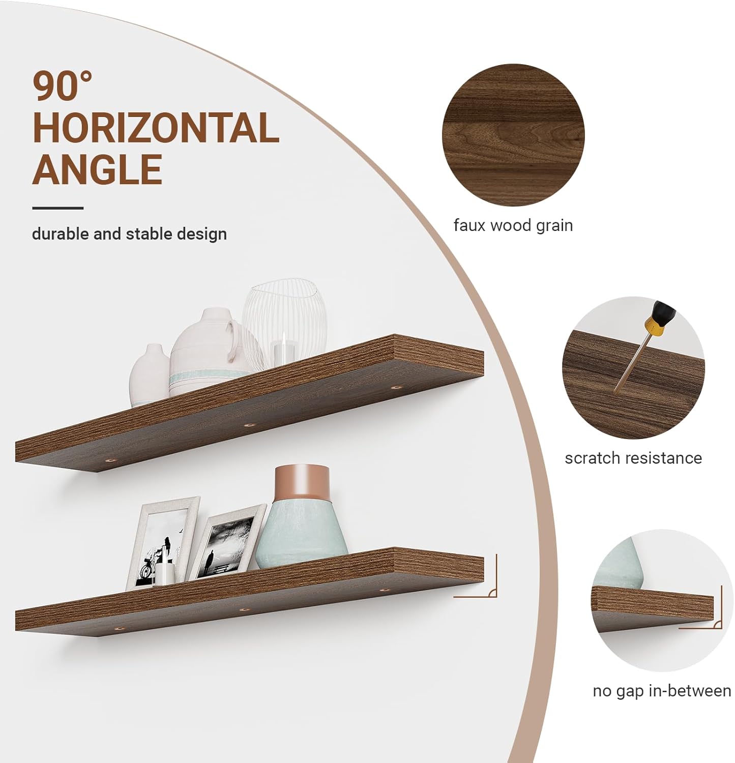 Heimlove 55 Inch Long Floating Shelves for Wall,9.3" Deep Walnut Floating Shelf Set of 2,Large Display Shelf & Storage Shelf,Wall Mounted Shelves for Bedroom Living Room Kitchen Office