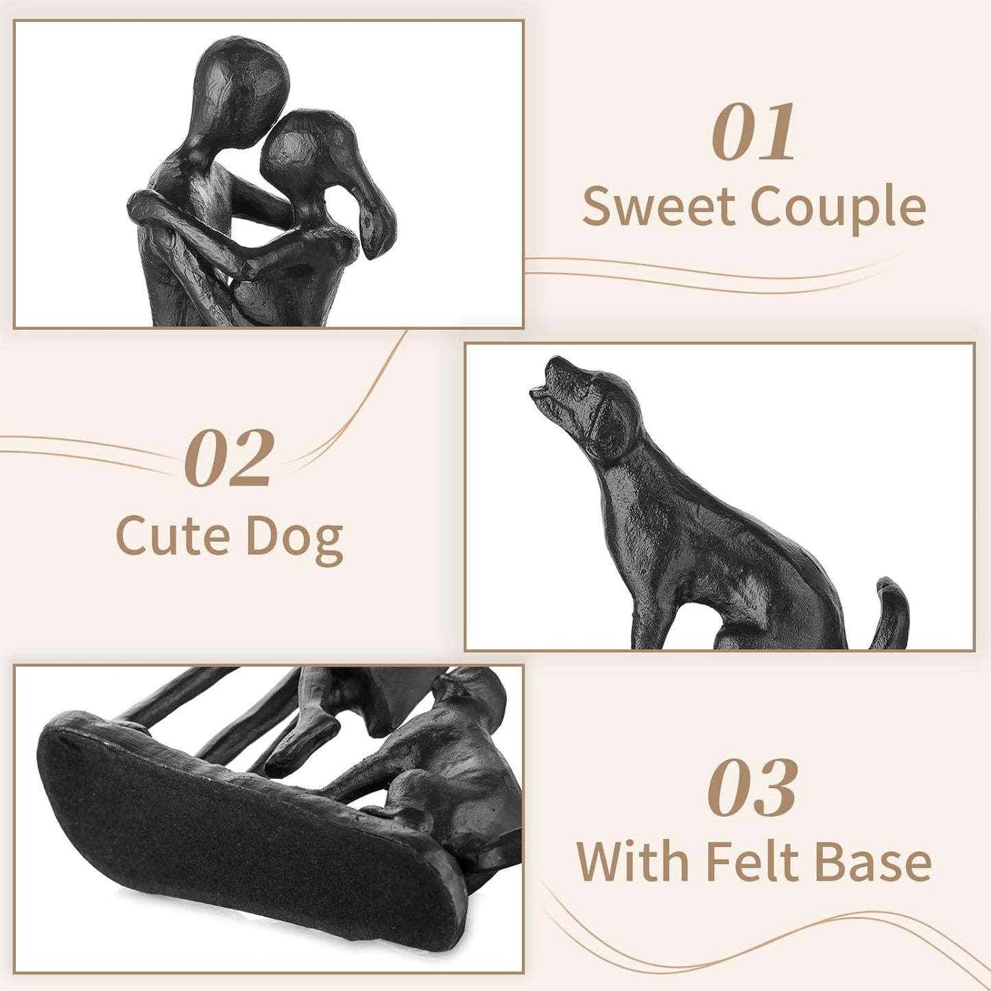 Sziqiqi Anniversary Iron Gifts for Her - Couple Love Sculpture Anniversary Iron Gift for Couple Girlfriend Wife Him Black Statue Metal Figurines for Home Decor Wedding Christmas Birthday Gifts