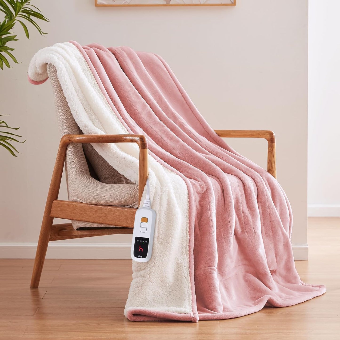 Sealy Electric Blanket Throw Size 50"*60",Super Cozy Flannel to Sherpa Reversible Heated Blanket Throw with 6 Heating Levels & 2-10 Hours Auto Off Overheating Protection Machine Washable,Pink