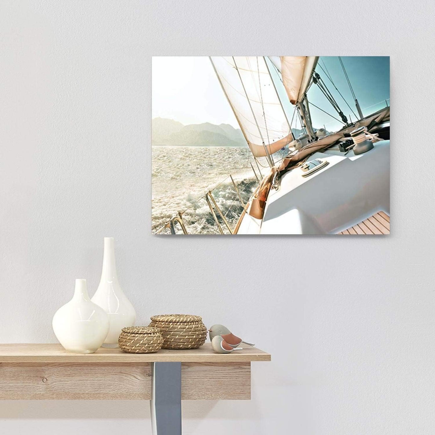 ARTISTIC PATH Sailboats Pictures Seascape Arts Paintings: Nautical & Sea Artwork Printed on Wrapped Canvas for Bathroom (24" W x 18" H, Multi-Sized)
