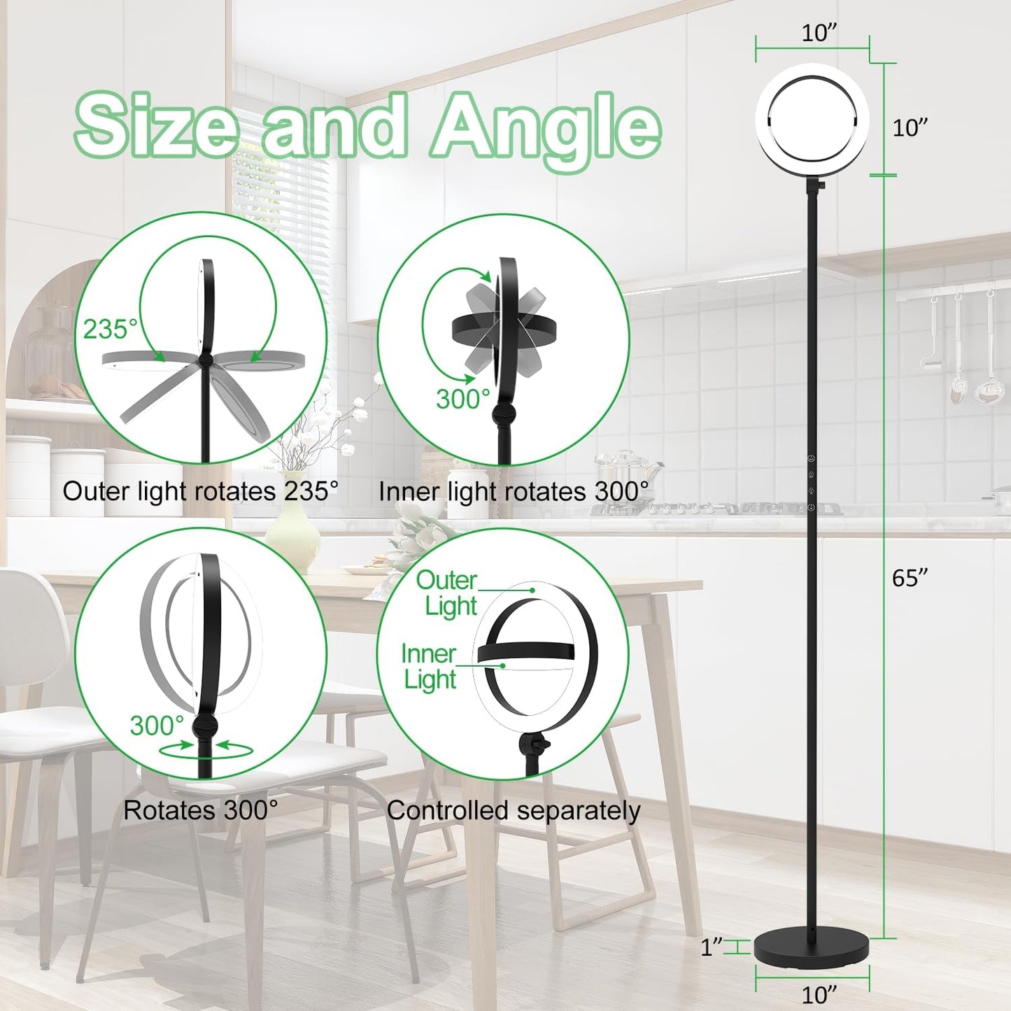 36W Bright LED Floor Lamp for Living Room with Remote, 75.5 Inch Tall Stepless Dimmable Standing Lamp for Office, Torchiere Floor Lamp with 2 Rotatable Lights 1900K-6500K for Bedroom