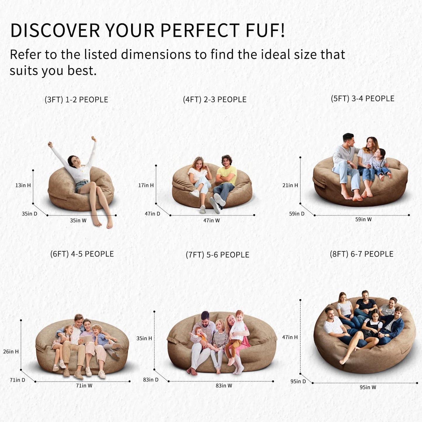 Bean Bag Chair for Adults 8FT,Soft Removable Cover for Teens/Girls Bedroom,Fluffy Giant Round Floor Beanbag Lounger Chairs (No Filler,Tan)