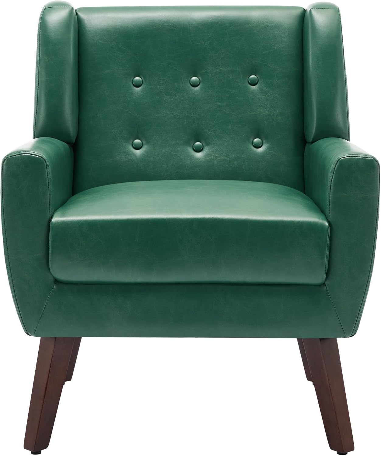 UIXE Faux Leather Accent Chair, Modern Arm Club Chair Upholstered Armchair for Living Room, Comfy Single Sofa Seats Button Tufted Reading Seating, Green