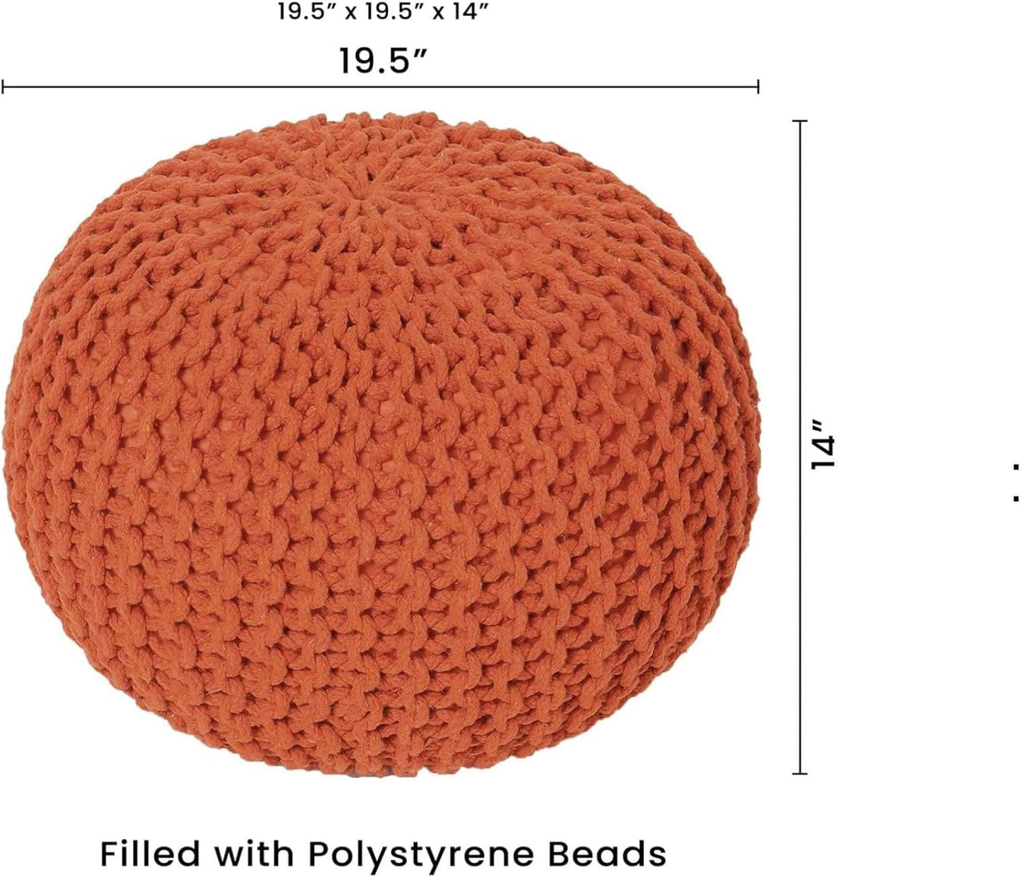 REDEARTH Round Pouf Ottoman - Hand Knitted Cable Boho Poof - Pouffe Circular Footrest for Living Room - Bedroom - Patio - 100% Cotton (19.5"x19.5"x14") - Burnt Orange