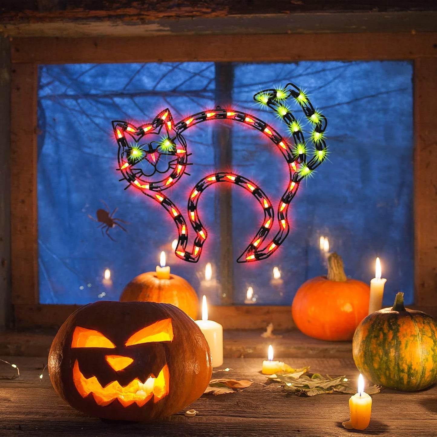 17" Lighted CAT Halloween Window Silhouette Decoration,Halloween Lighted Window Decoration,Hanging Light Up Holiday Ornament,Cat Light