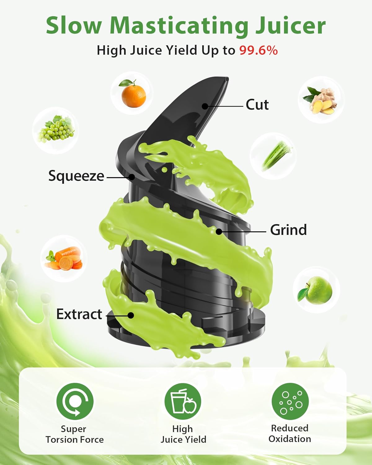 Juicer Machines, ECOSELF 4.35" Large Feed Chute for Family Needs, Professional Hands Free Cold Press Juicer For Whole Fruits & Vegetables, Self Feeding for Juice Extractor Machine, Easy to Clean