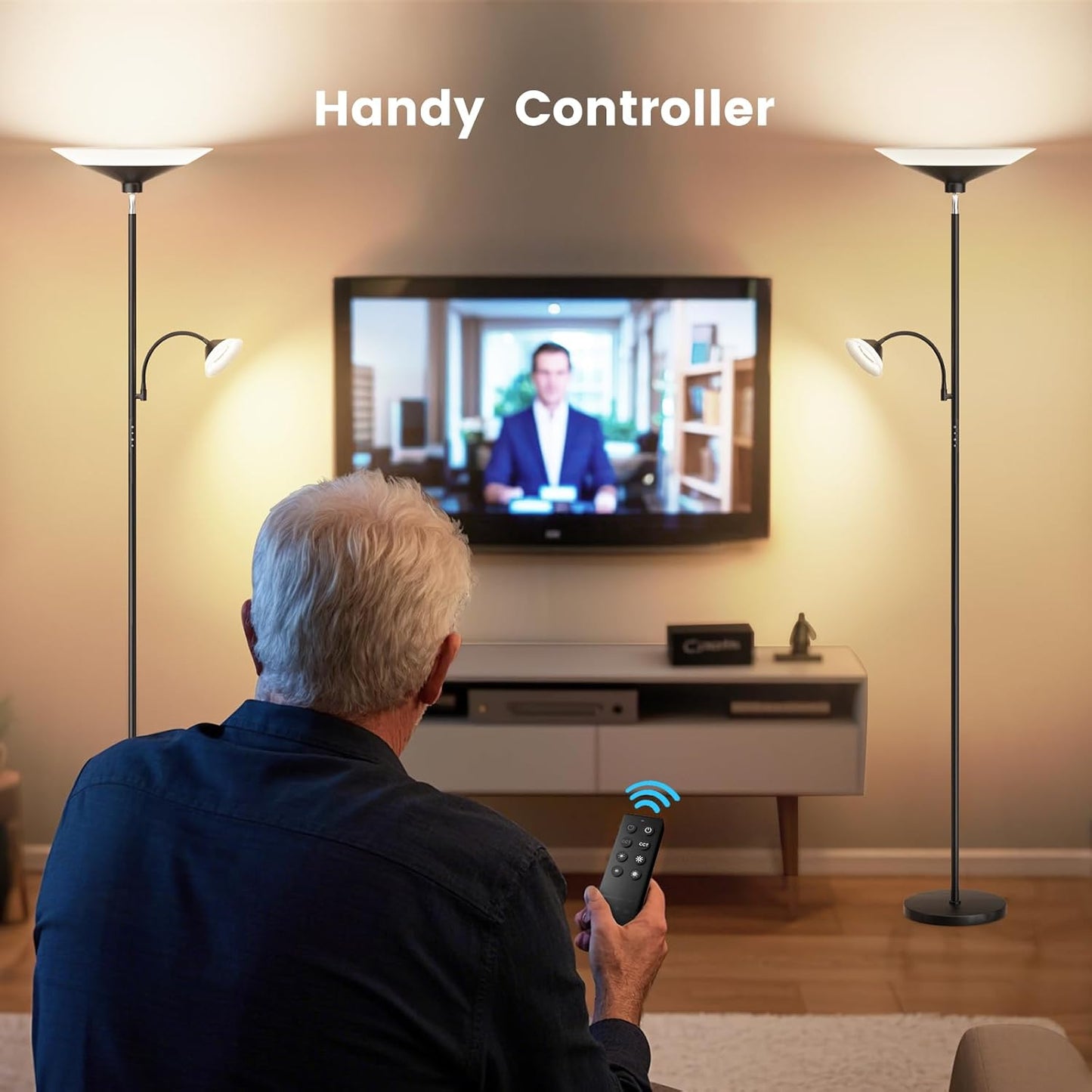 Upgraded 2-in-1 Torchiere Floor Lamp, Dimmable Standing Lamp with Remote&Touch Control, 34W Brightness Adjustable Floor Reading Light, Black Modern Corner Lamp for Living Room Bedroom Office