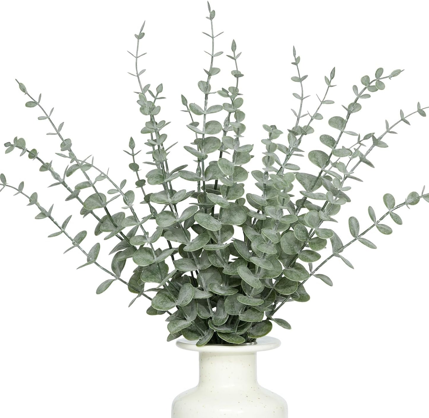 18Pcs Faux Eucalyptus Stems, 15" Artificial Eucalyptus Plants with White Frosted Coating, Fake Eucalyptus Decor Plastic Greenery Leaves for Wedding Bouquets Home Decor DIY Floral Arrangements