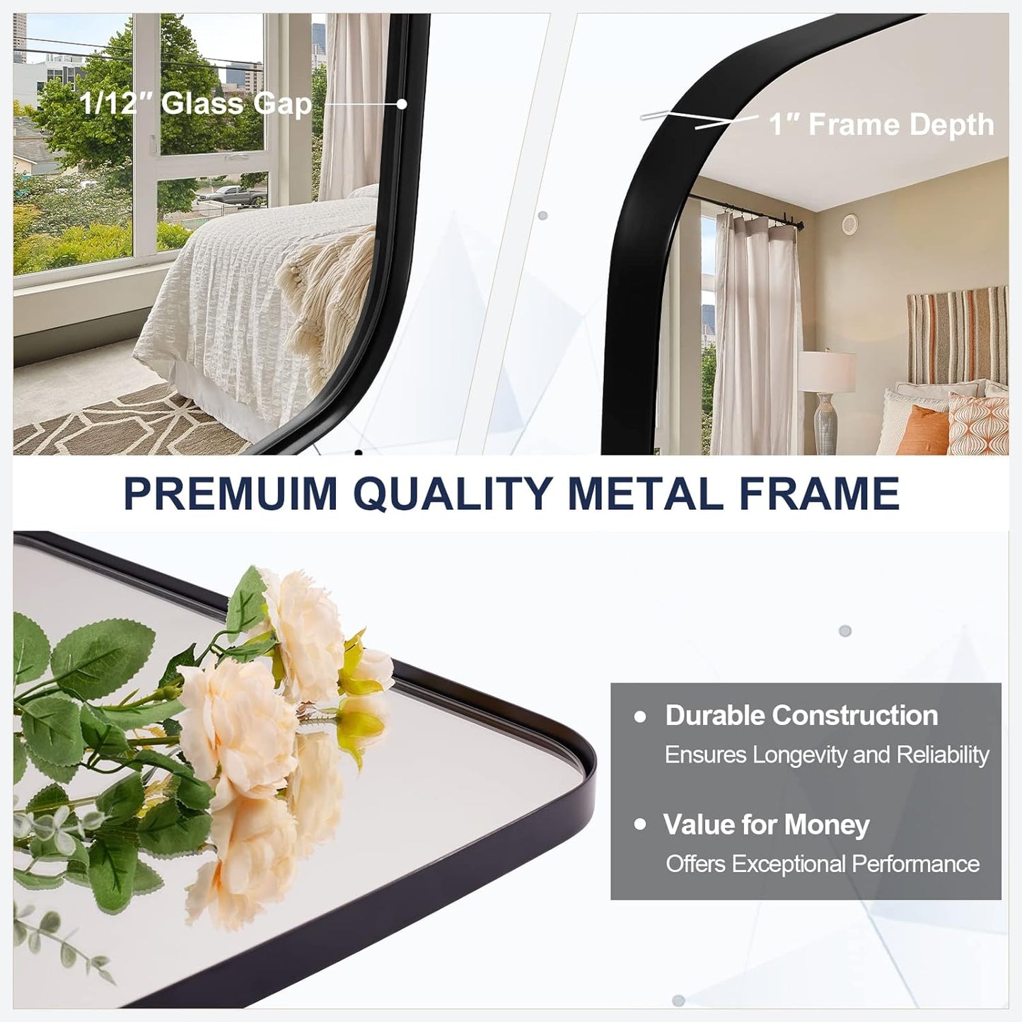 ANDY STAR Black Oval Mirrors for Bathroom, Large 24x36’’ Matte Black Metal Framed Oblong Wall Mirror, Modern Black Vanity Mirror in Stainless Steel Frame Wall Mount Horizontal or Vertical