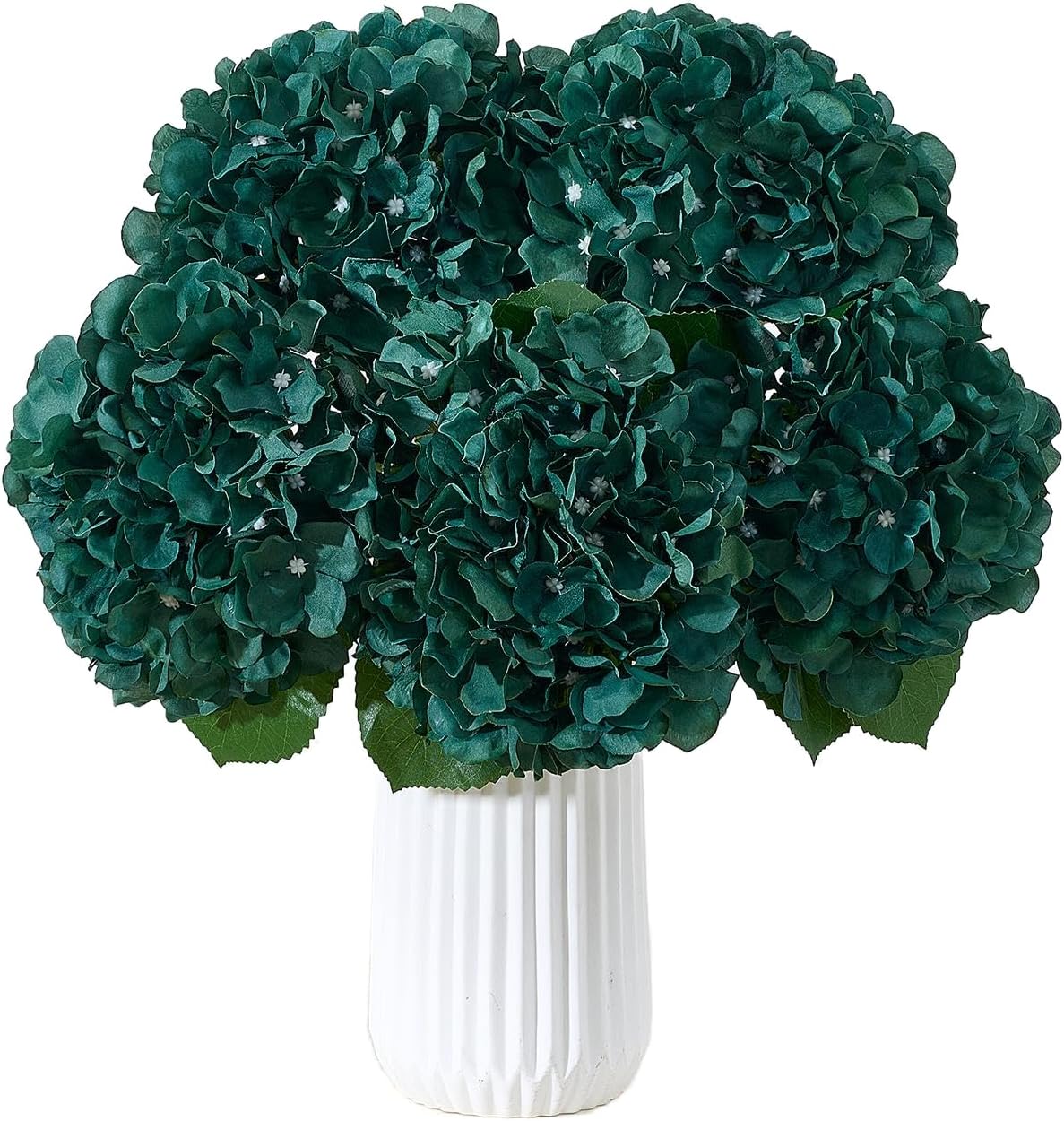 8Pcs Emerald Green Fake Flowers Silk Hydrangea Artificial Flowers Bouquets Faux Hydrangea Stems for Home Table Centerpieces Wedding Party Decoration