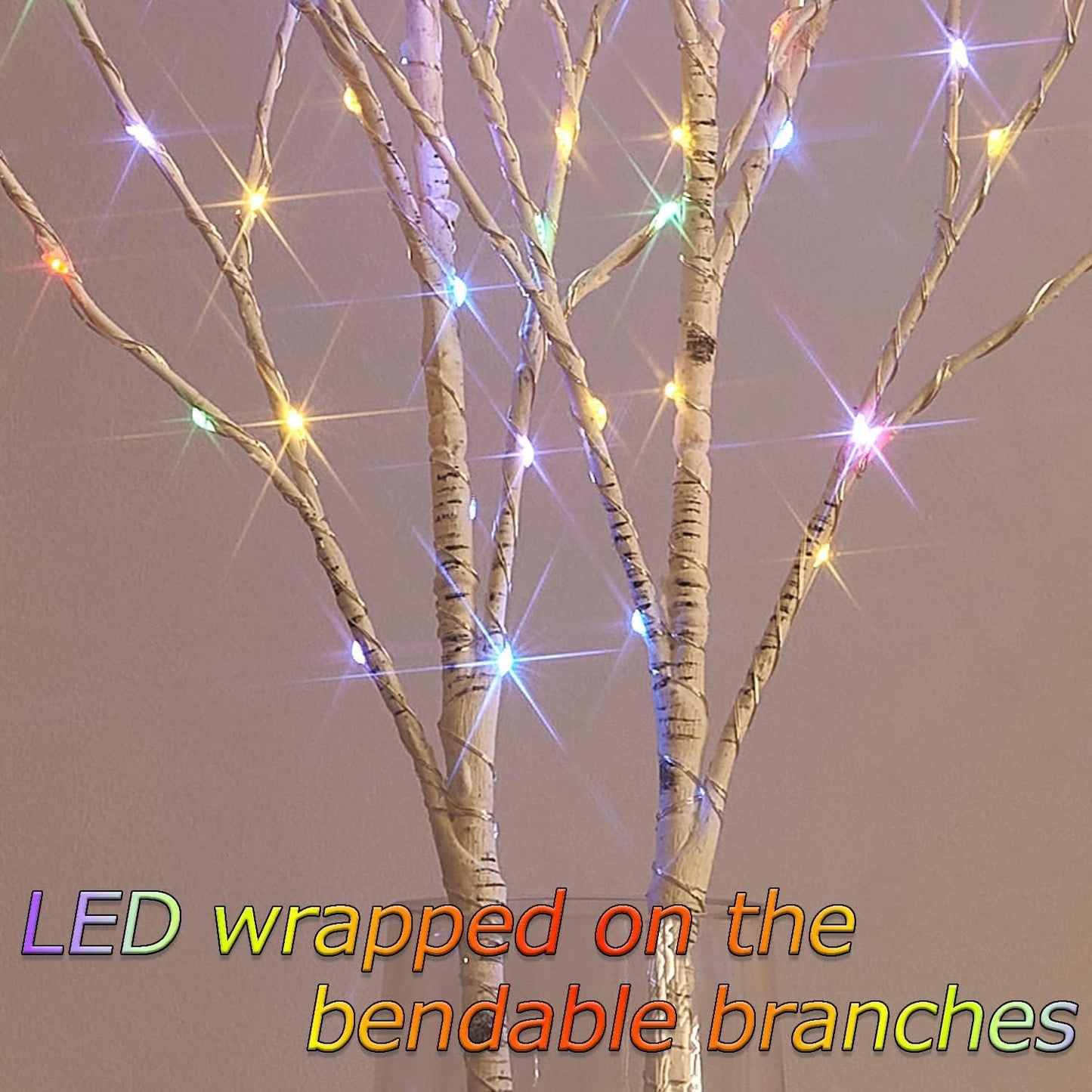 Birchlitland Lighted Birch Branches Battery Operated 18IN 70 LED 8 Function, White or Multiple Colors, Artificial Decorative Branch Lights for Home and Holiday Decoration Indoor Outdoor