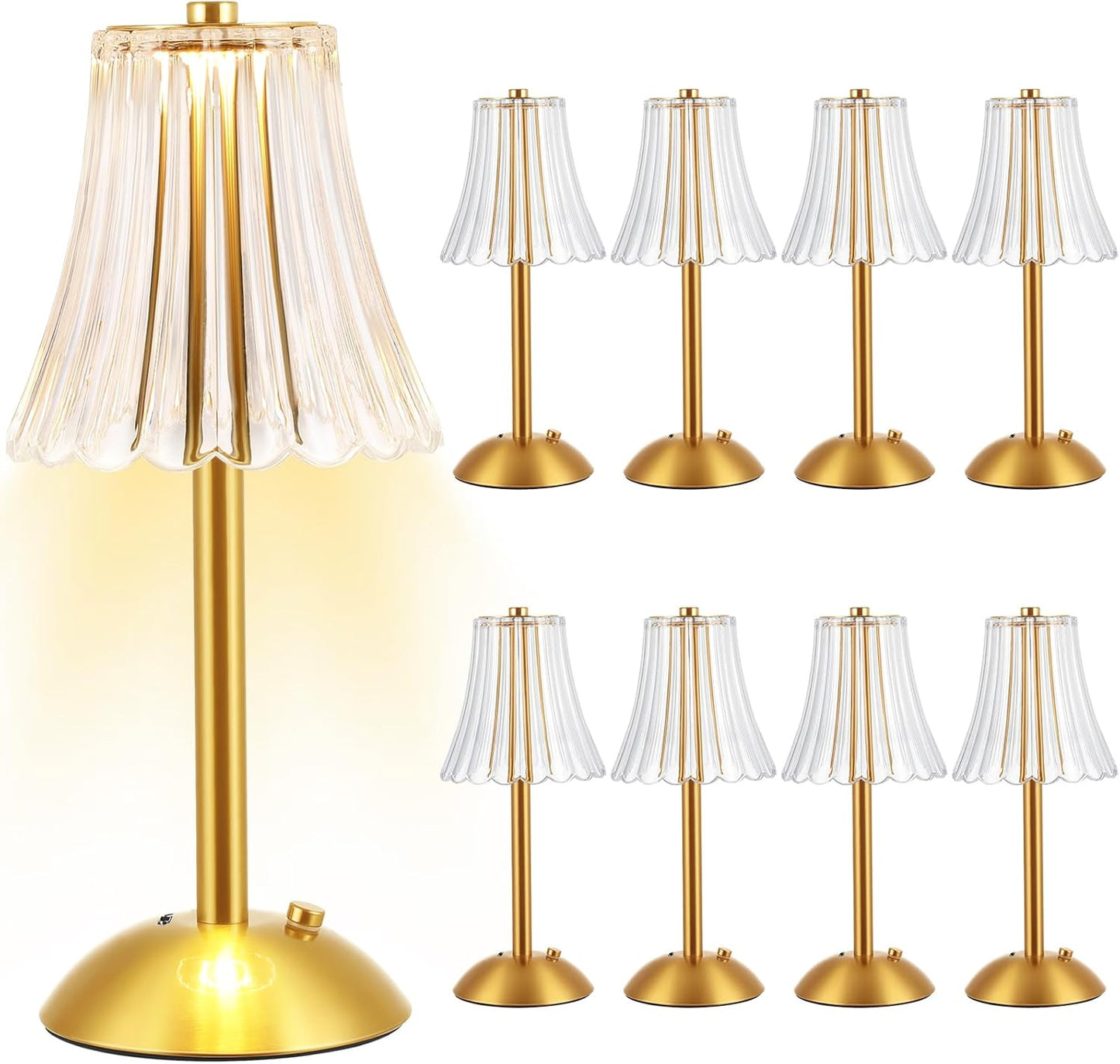 Liliful 8 Pcs LED Portable Cordless Table Lamp Touch Battery Operated Rechargeable Desk Lamp 3 Color Dimmable for Bedroom Living Room Dining (Rose Style,Gold)