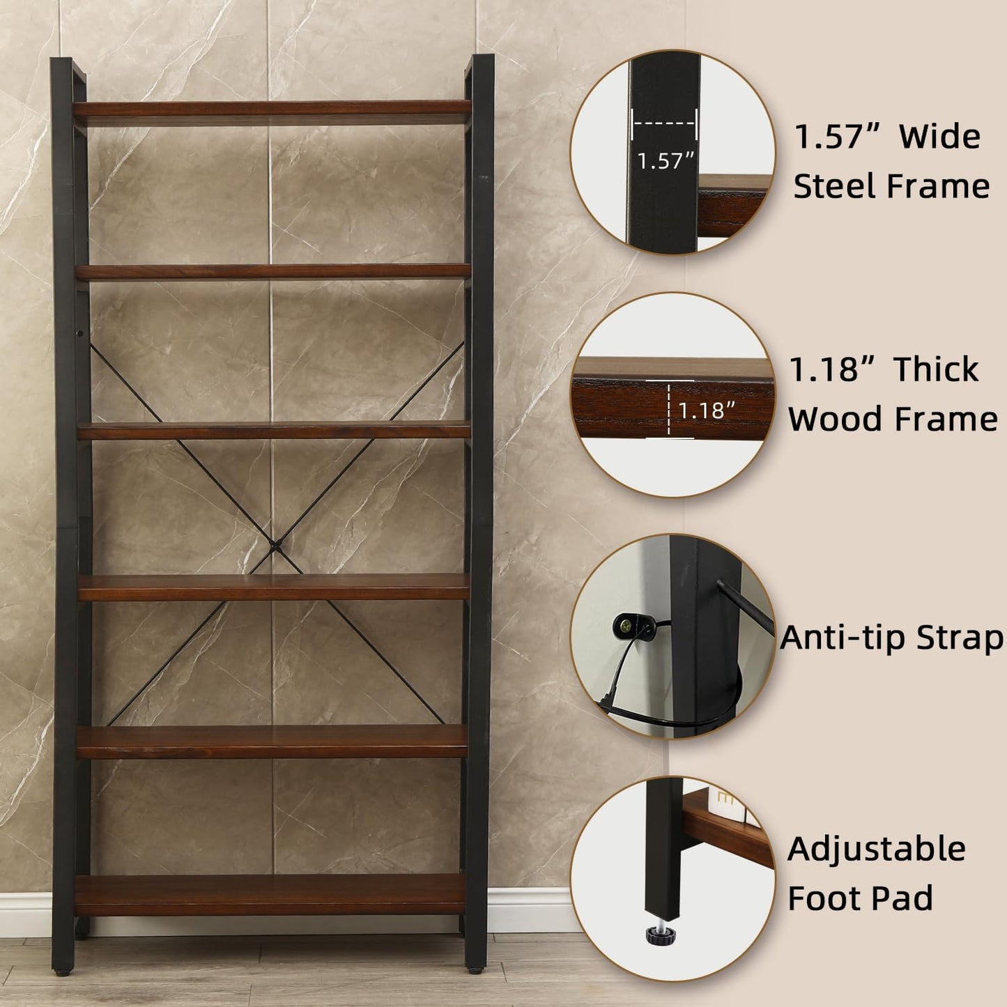 WH-AOERPYMY Natural Real Wood Bookcase,Industrial Bookshelf,6 Tier Solid Wood Open Book Shelf Storage,Metal Shelving Unit,Farmhouse Wide Etagere Bookcase for Office Living Bedroom (6 Tiers)