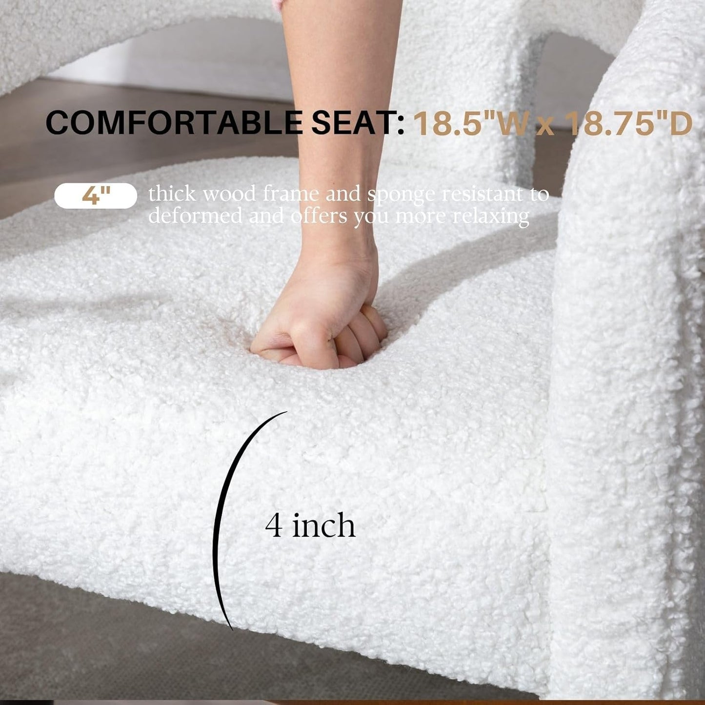 White Boucle Dining Chairs Set of 6, Modern Barrel Dining Room Chairs Upholstered Faux Fur Accent Chair with Arms and Round Back for Living Room Kitchen Armchair No Assembly Needed