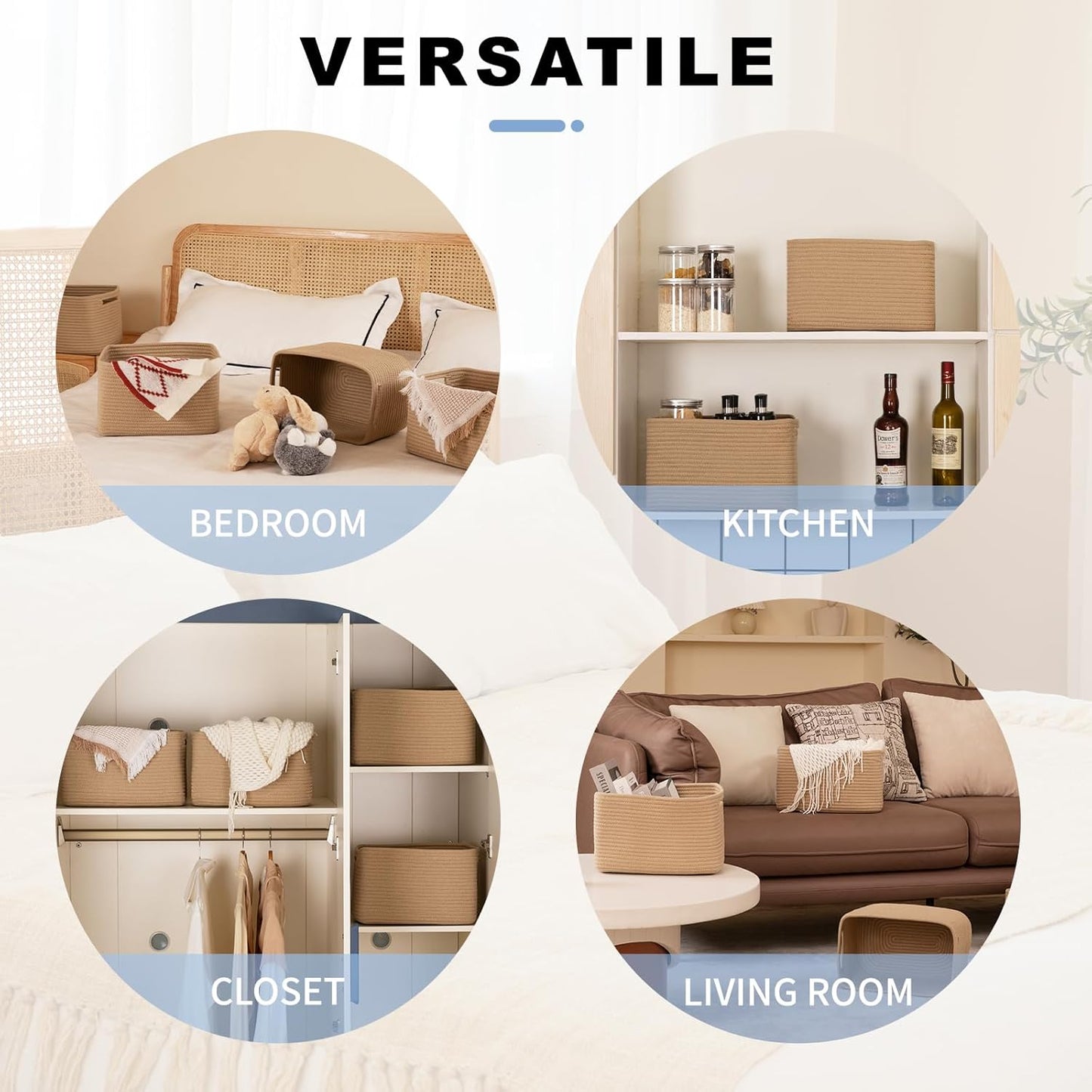 4 Pack Storage Baskets for Organizing, Woven Baskets for Shelves - Perfect for Toys, Books, Towels, and Clothes, Durable Gift Basket Bins Toy Storage, 12.7''L x9''W x7.8''H, Jute