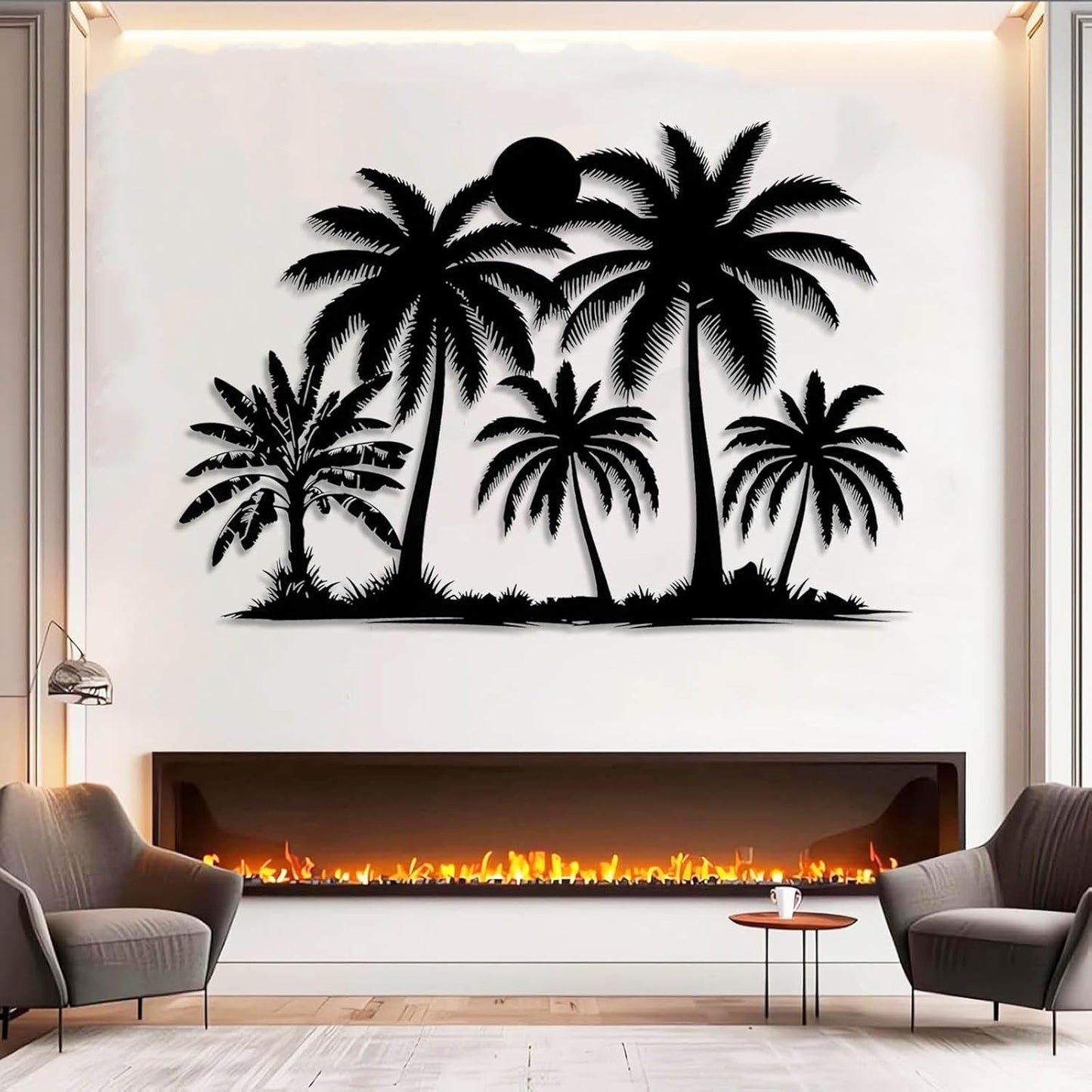 Tuglona Metal Palm Tree with Sunset Wall Decor, Tropical Palm Tree Metal Wall Art, Tropical Wall Decor, Sun Wall Art, Beach Wall Decoration, Coastal Trees Wall Hanging (Black, 30"x21"/76x53cm)