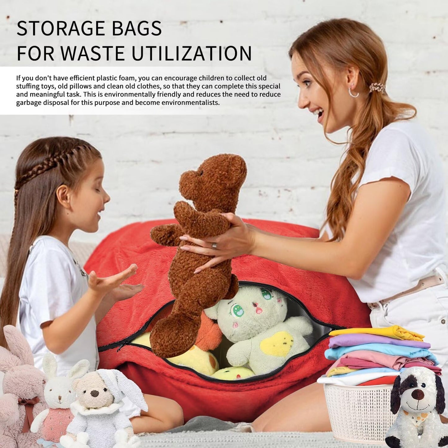 Bean Bag Chair for Adults 7FT,Soft Removable Cover for Teens/Girls Bedroom,Fluffy Giant Round Floor Beanbag Lounger Chairs (No Filler,Big Red)