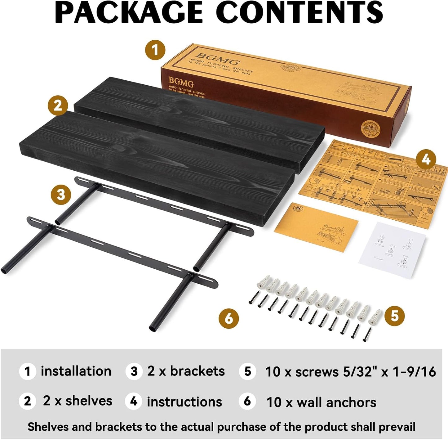 BGMG Wood Floating Shelves 18 inch,Black Floating Shelves,Solid Wood Wall Shelves for Bathroom Living Room Bedroom Kitchen Farmhouse Set of 2-18x 6.7 x1.25 inch