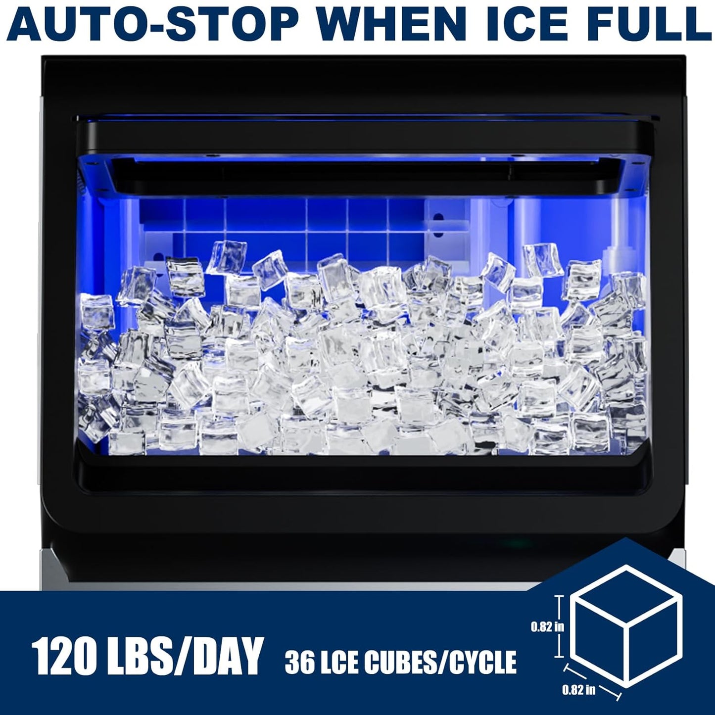 Ice Maker Commercial Ice Machine, 120lbs Per Day, Auto-Cleaning, Countertop Ice Maker with Basket and Scoop, for Home Party/RV Camping