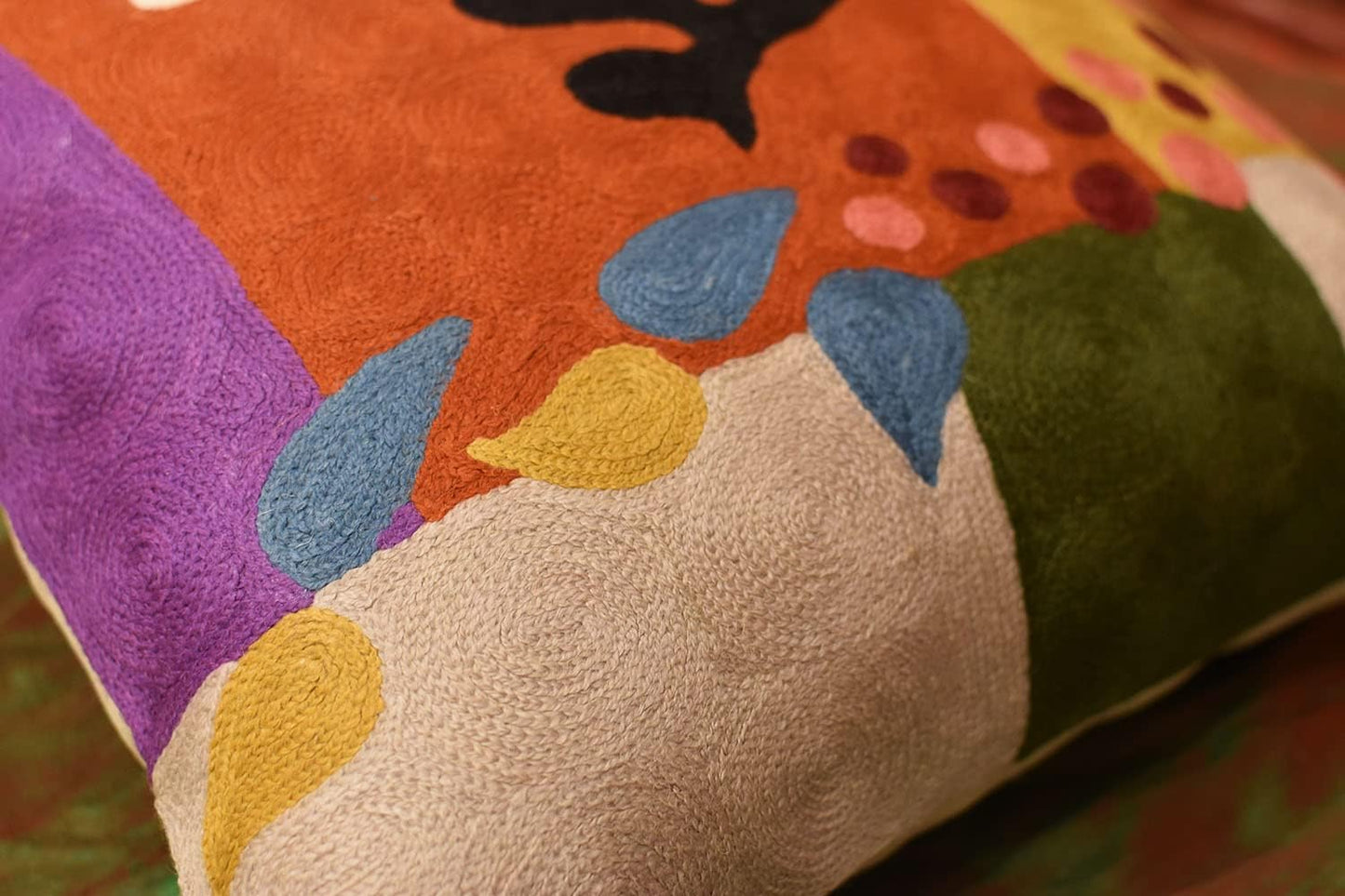 Matisse Coral Pillow Cover | Orange Modern Pillows | Modern Chair Cushion| Farmhouse Pillows | Flower Outdoor Pillow | Mid Century Chair Cushion | Hand Embroidered Wool Size 18x18