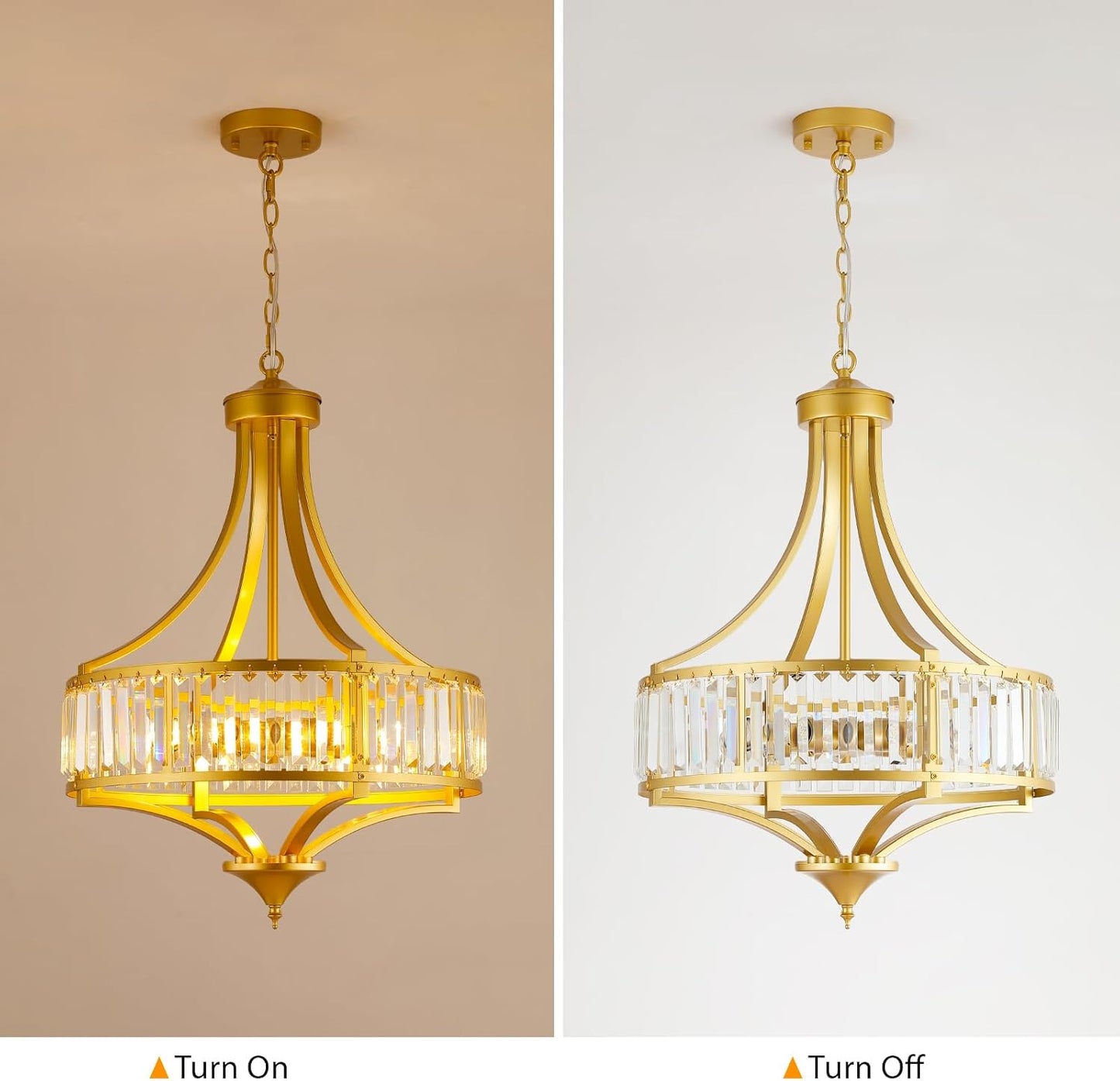 Modern Gold Crystal Chandelier, 20 Inch Large Ceiling Pendant Light Fixture with 50'' Adjustable Hanging Chain, 5-Light Farmhouse Chandelier for Dining Room, Living Room, Bedroom, Entryway