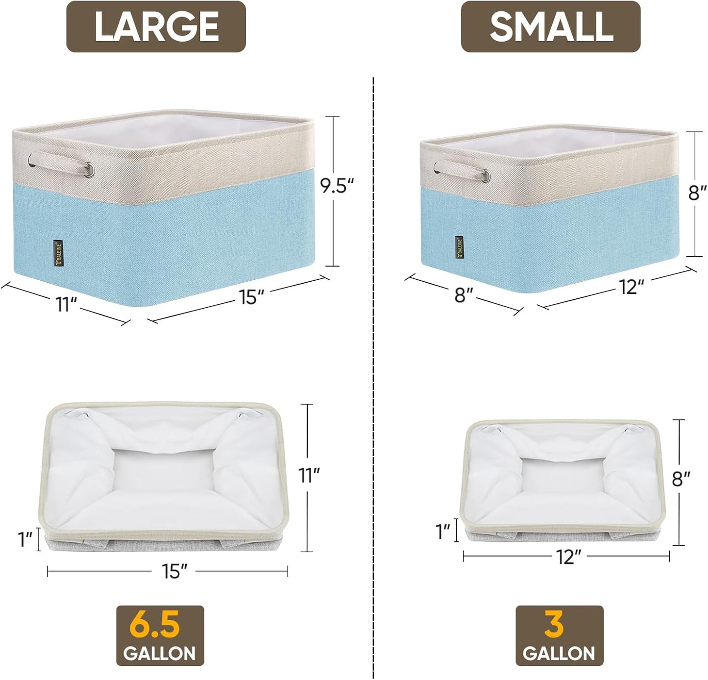 BALEINE 4 Pack Fabric Storage Bins for Shelves, Linen Storage Baskets for Organizing, Decorative Closet Bins for Clothes, Home (Skyblue, 12"x8"x8")