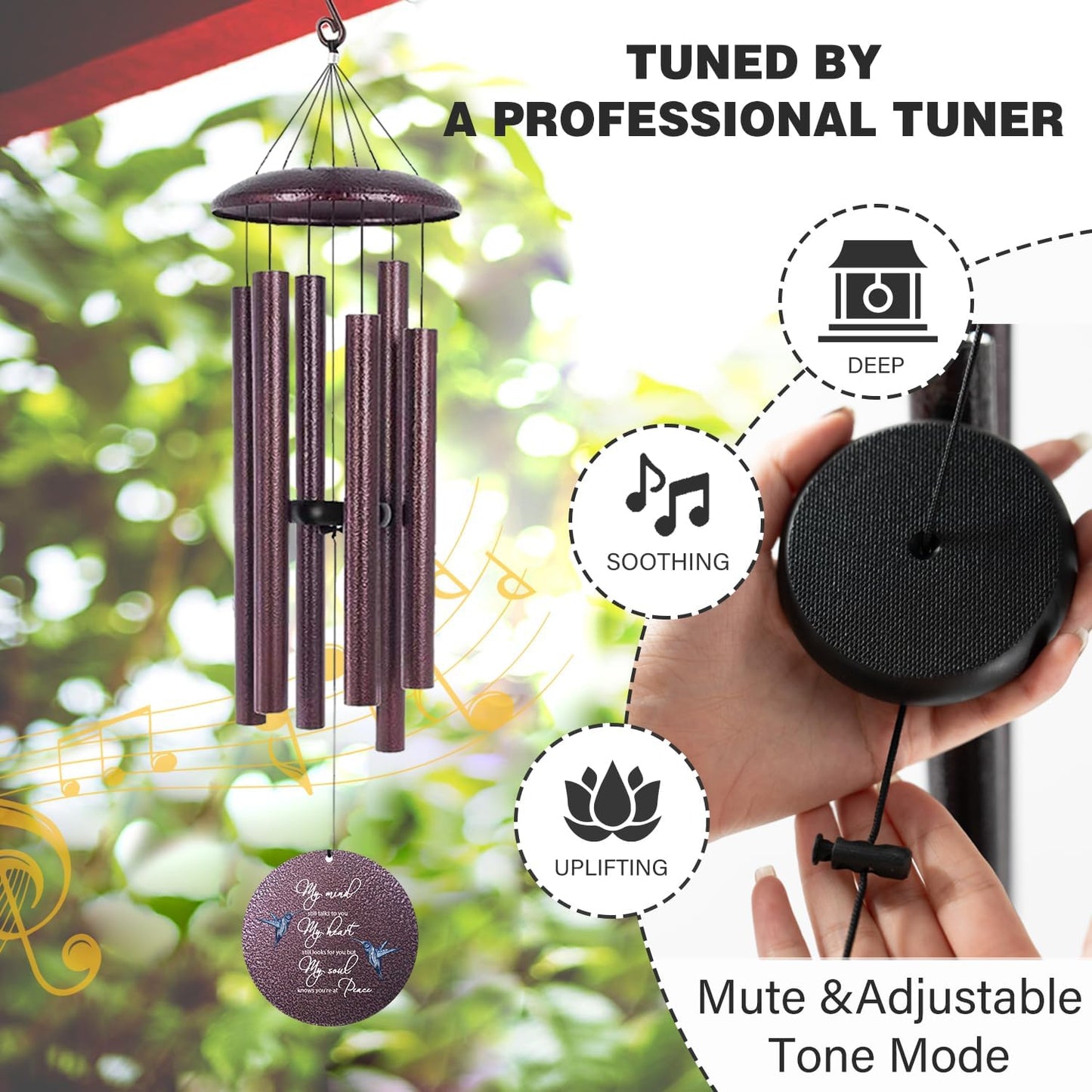 ASTARIN 36" Large Deep Tone Personalized Sympathy Wind Chimes, Memorial Wind Chime for Loss of Mother Father Loved One, Hummingbird Bereavement Gifts Decor Outdoor Patio Garden Graveyard