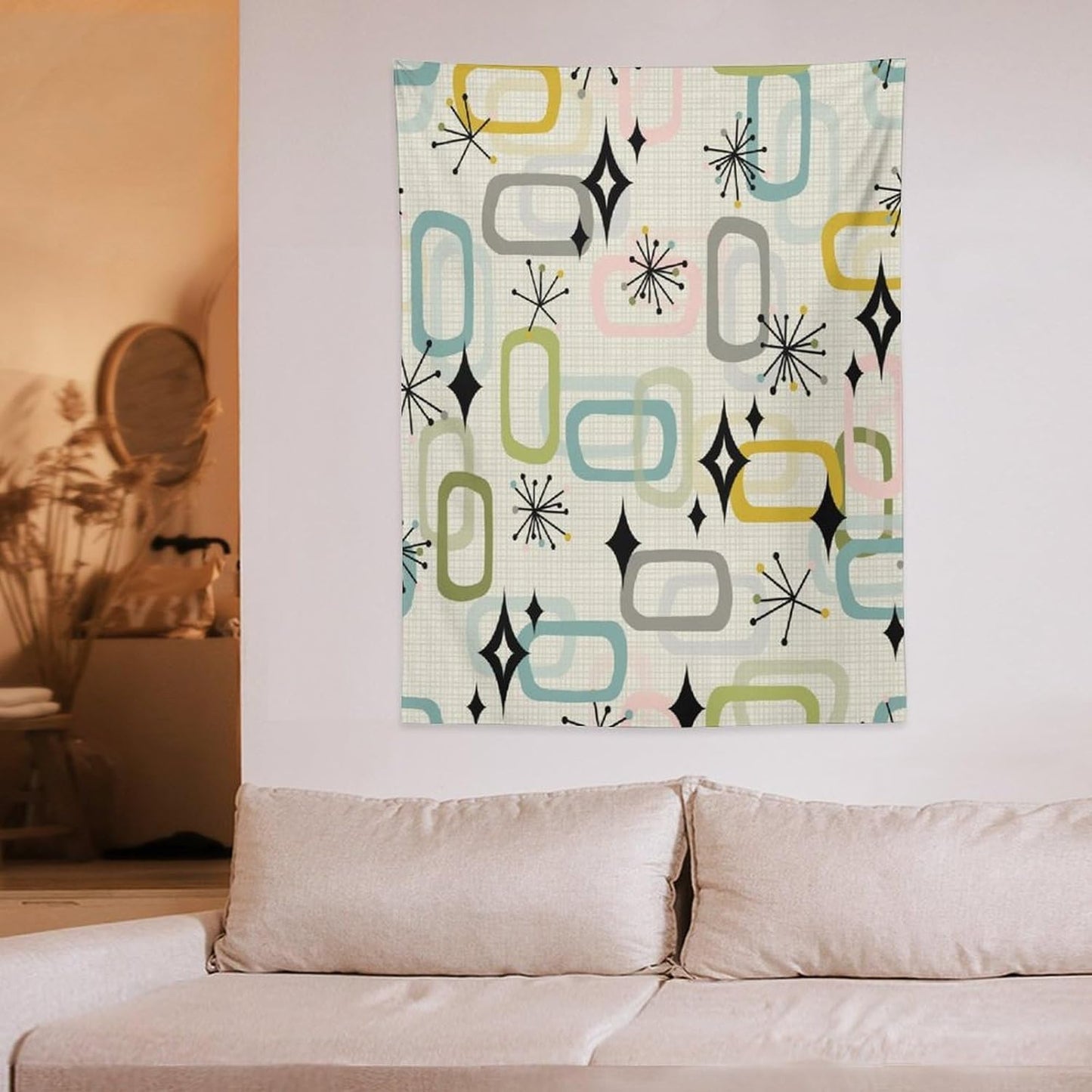 ICMOLYYENLO Boho Medieval Cat Tapestry, Abstract Atomic Starburst Geometric Aesthetic Art Wall Hanging For Bedroom Living Room Dormitory 30x40 Inches