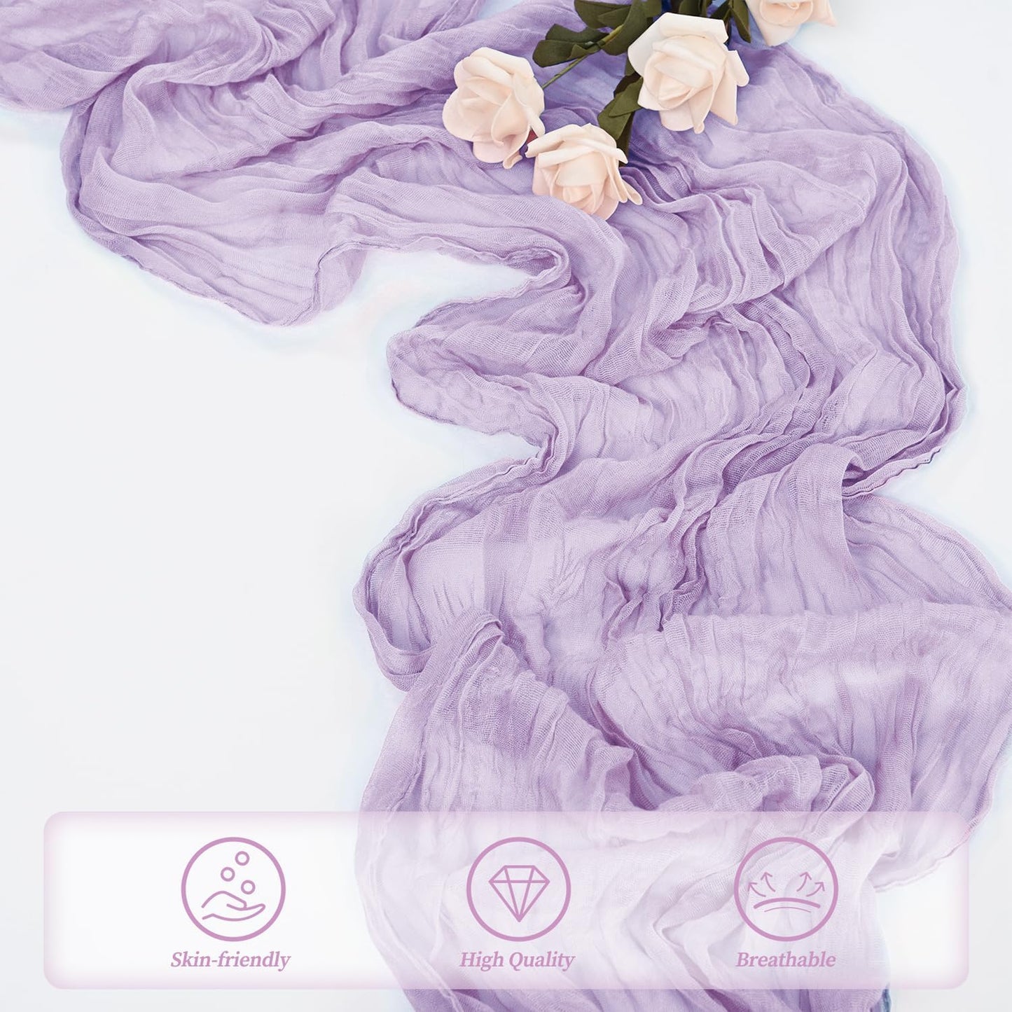 20 Pack Lilac Cheesecloth Table Runner 10FT Rustic Gauze Cheese Cloth Table Runner for Wedding 20 x 120 Inch Long Bridal Baby Shower Table Decor Boho Fabric Sheer Birthday Party Table Decorations