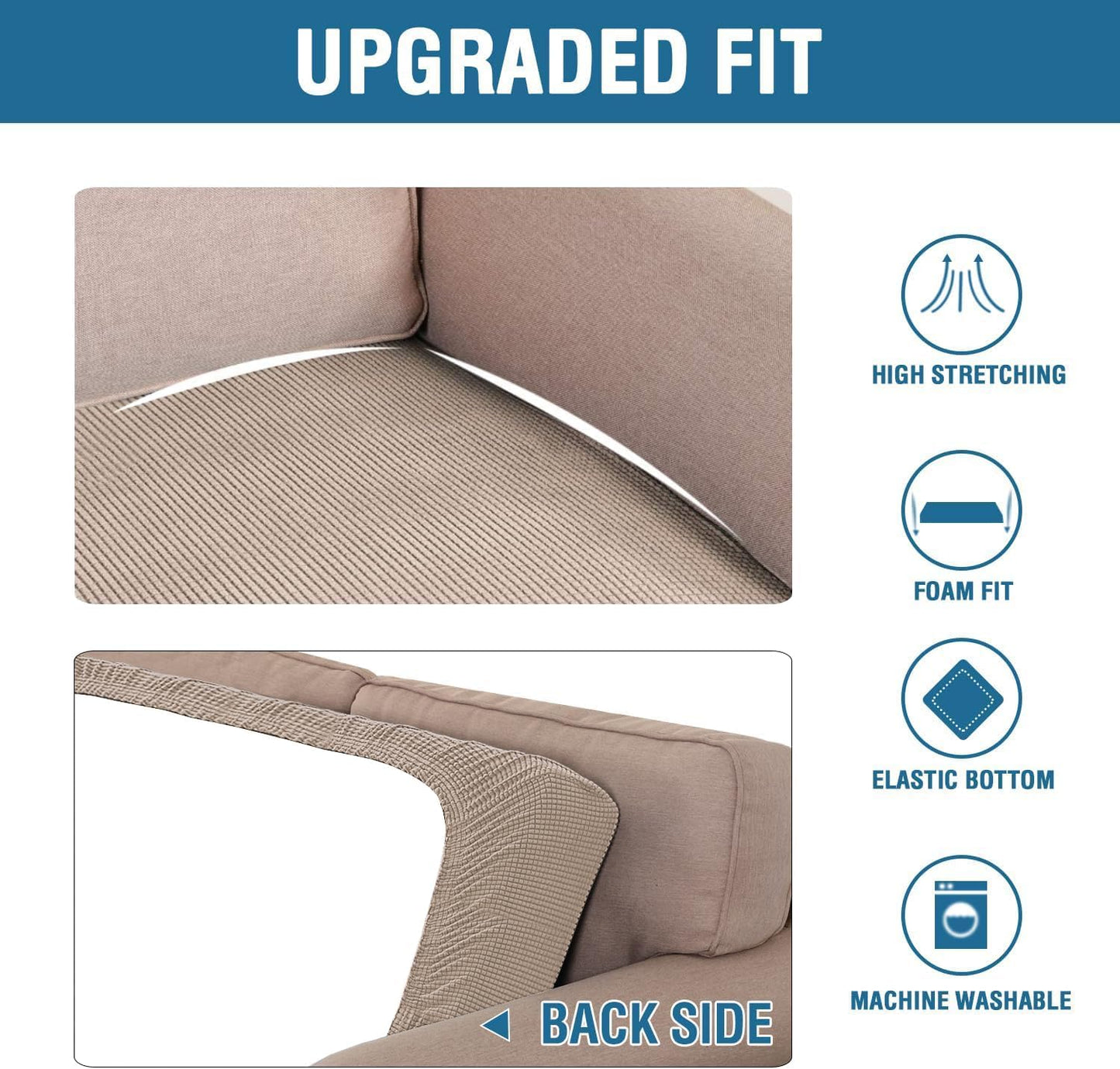 H.VERSAILTEX Super Stretch Individual Seat Cushion Covers Sofa Covers Couch Cushion Cover Slipcover Sets Thick Jacquard Textured Twill Fabric (3 Piece XL Sofa Cushion Covers, Sand)