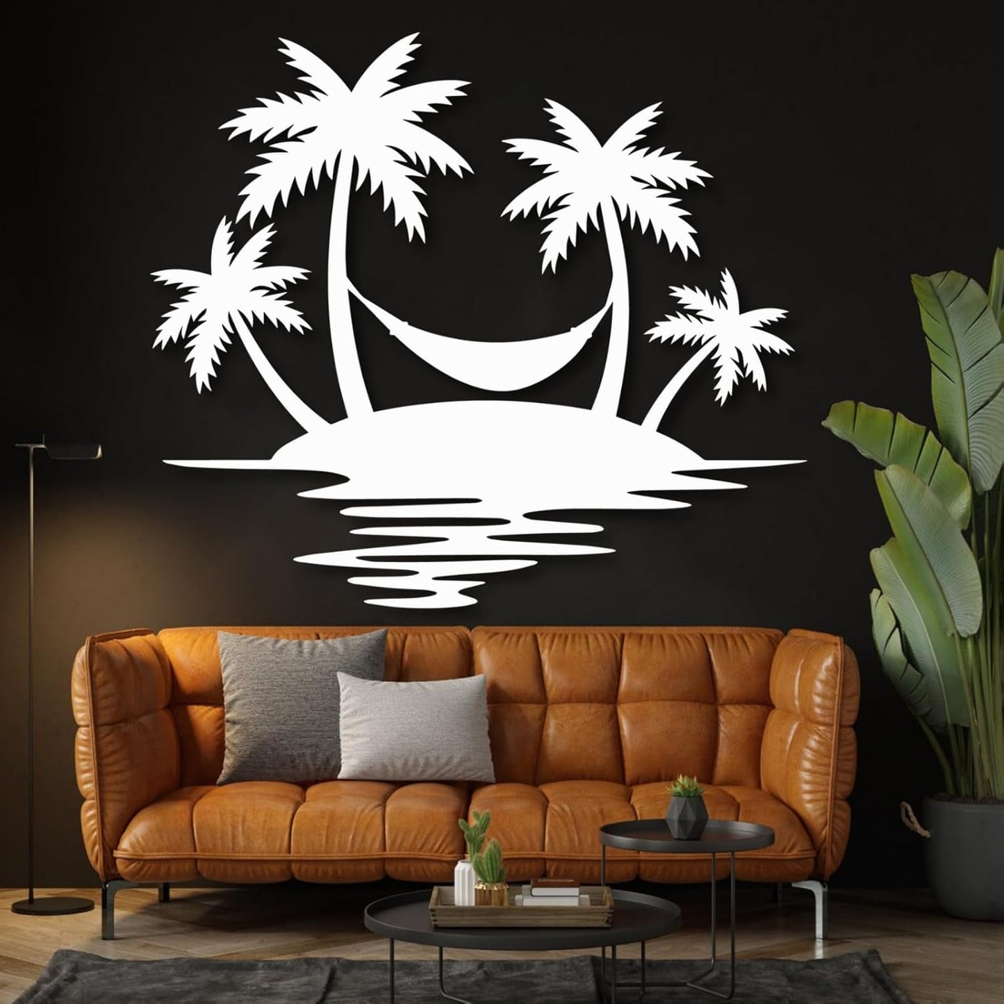 Palm Tree Metal Wall Decor,Palm Tree Outdoor Wall Art,Tropical Palm Tree Wall Decorations for Living Room,Outdoor Wall Decorations for House(35"×31",White)