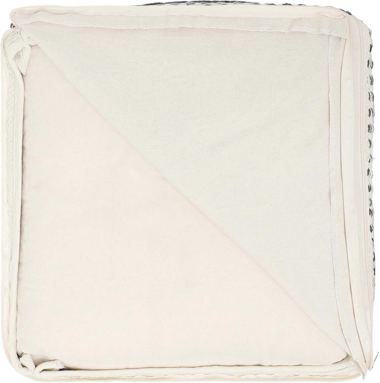 REDEARTH · Tufted Pouf Ottoman with Filler Textured Storage Cube Bean Bag Pouffe Footrest for Living Room, Bedroom, Nursery, Kidsroom; 100% Cotton (17.5"X17.5"X17.5", Loom Story 3 Natural Black)