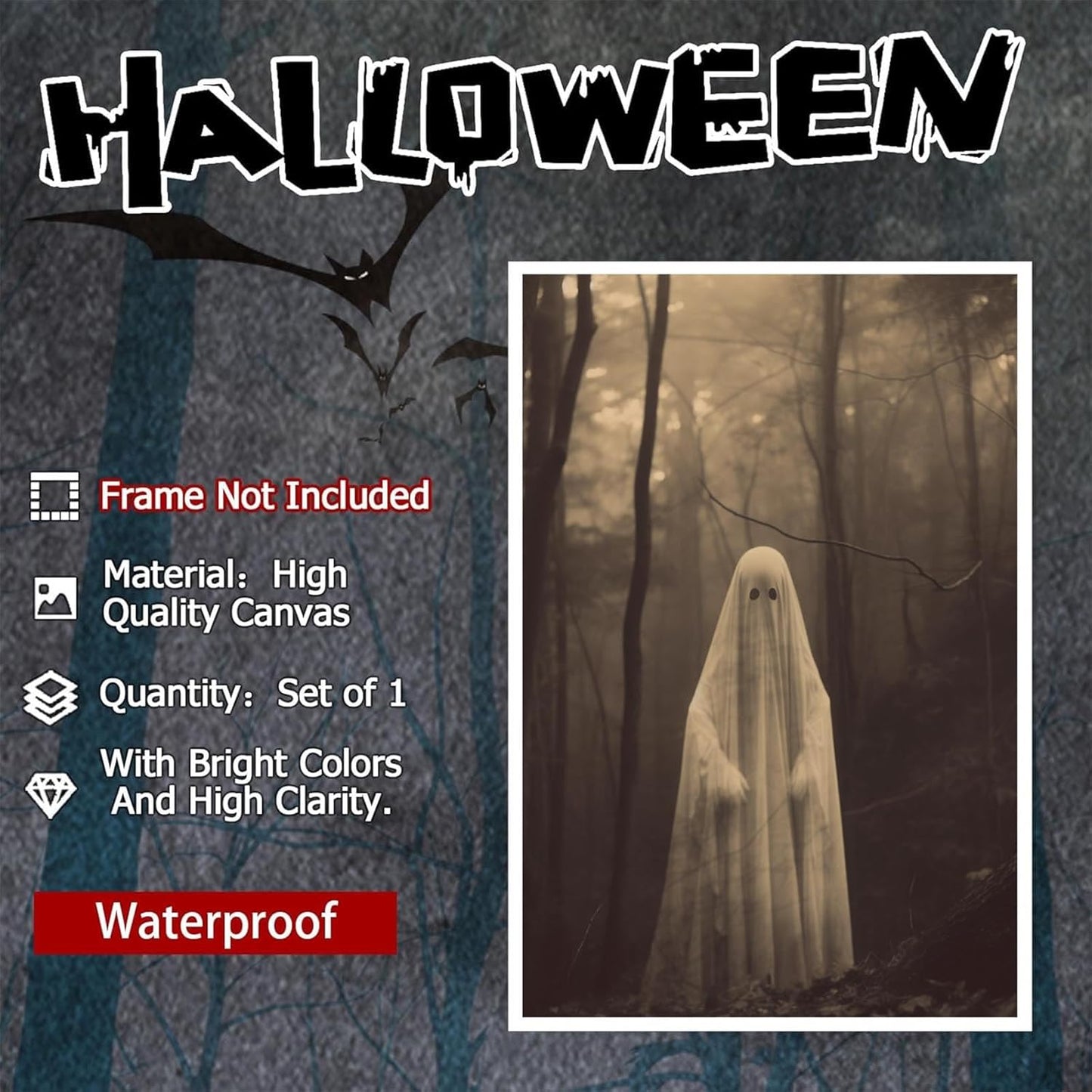 Ghost Forest Spooky Print Poster The Gothic Room Decor Creepy Picture Posters Dark Academia Aesthetic Family Prints Canvas Wall Art Home Apartment Decorations 12X16inch Unframed