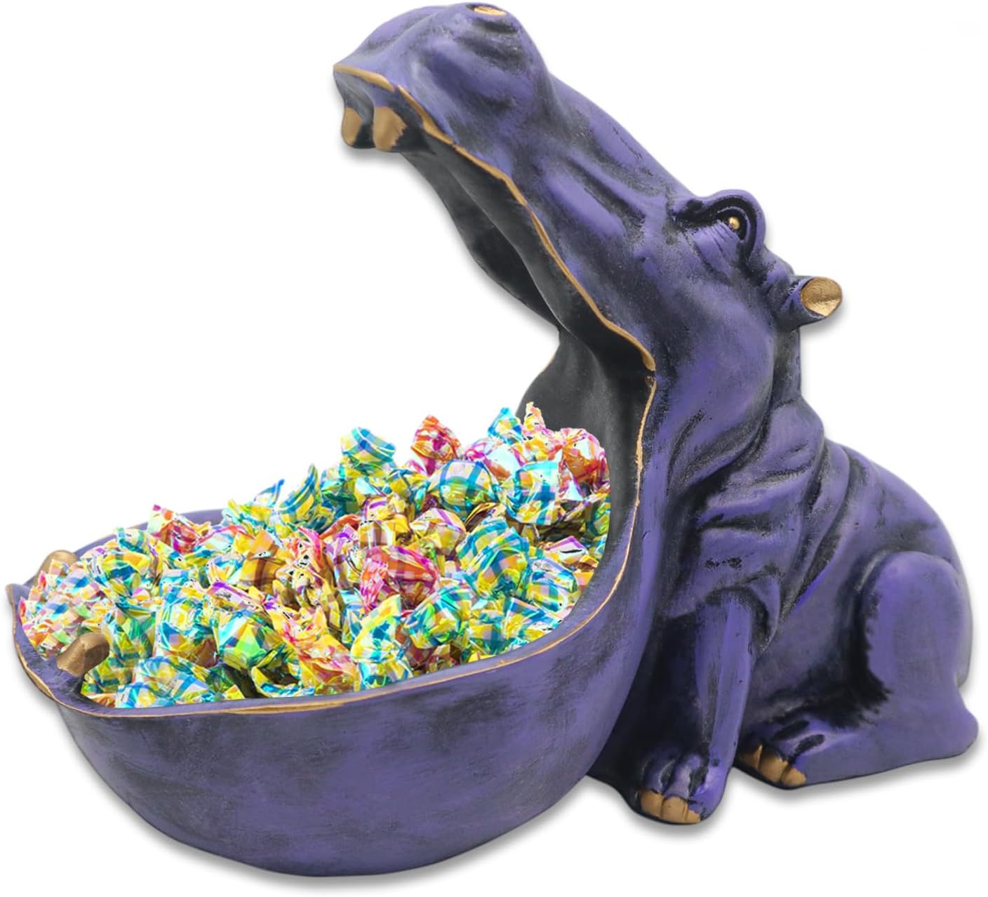aboxoo Hippo Statue Home Resin Hippopotamus Figurine Fun Candy Dish,Key Bowl,Big Mouth Sculpture Table Art Decoration Sundries Container Storage Box (Purple)