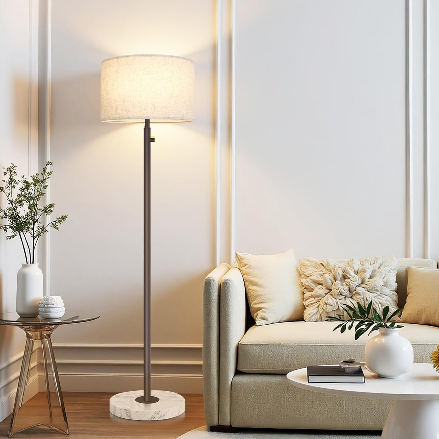 Floor Lamp for Living Room,Dimmable Gold Floor Lamp,Modern Standing Lamp with Marble Base,Tall Standing Lamp for Bedroom, Reading,Office & Kids' Room,LED Bulb Included(Brown)